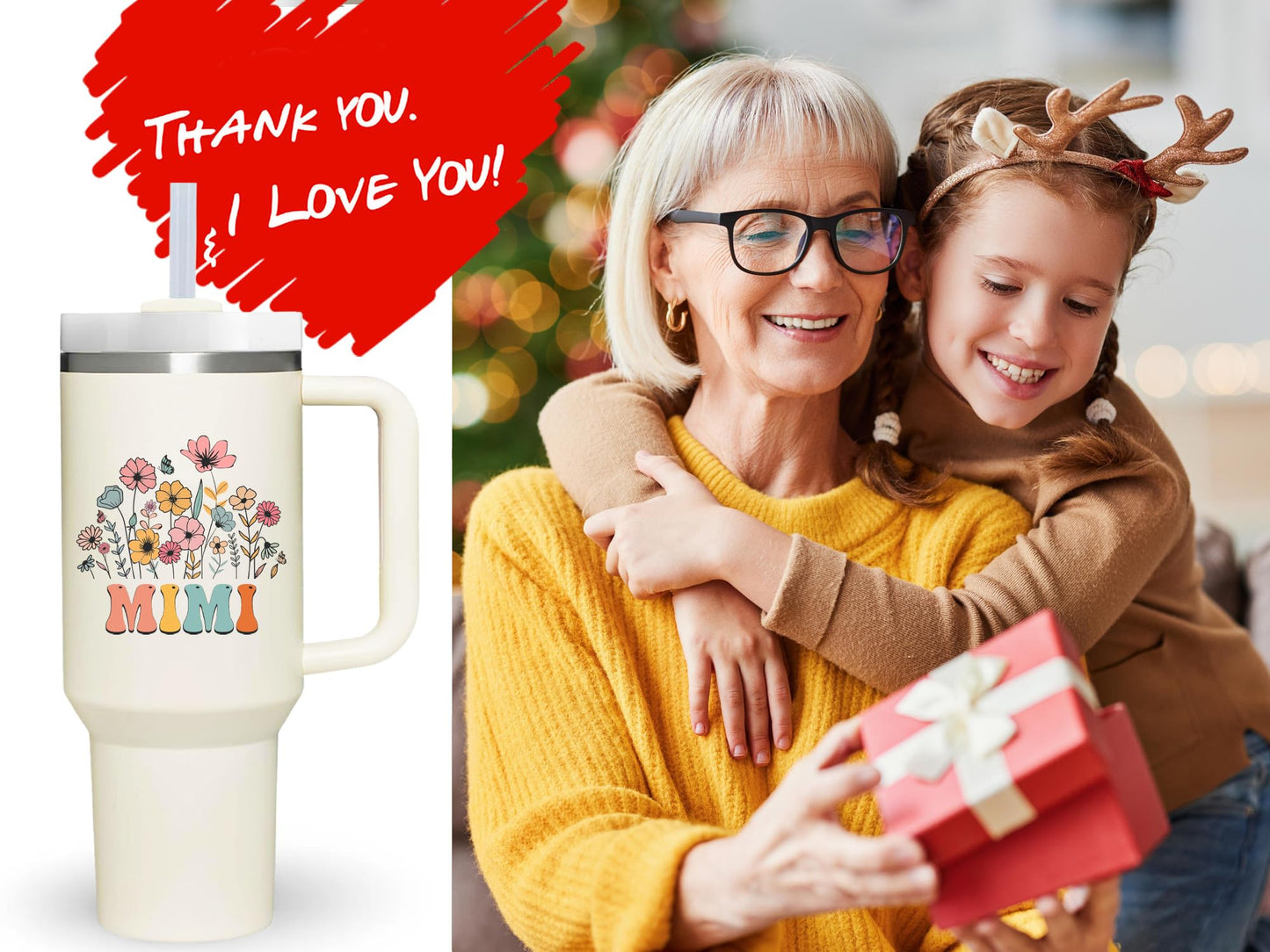 40 oz Tumbler with Handle for Mimi.Mothers Day Tumbler Gifts for Mimi.Birthday Anniversary Christmas Mimi Gift.Mimi Cup Mimi Tumblers from Grandchildren.
