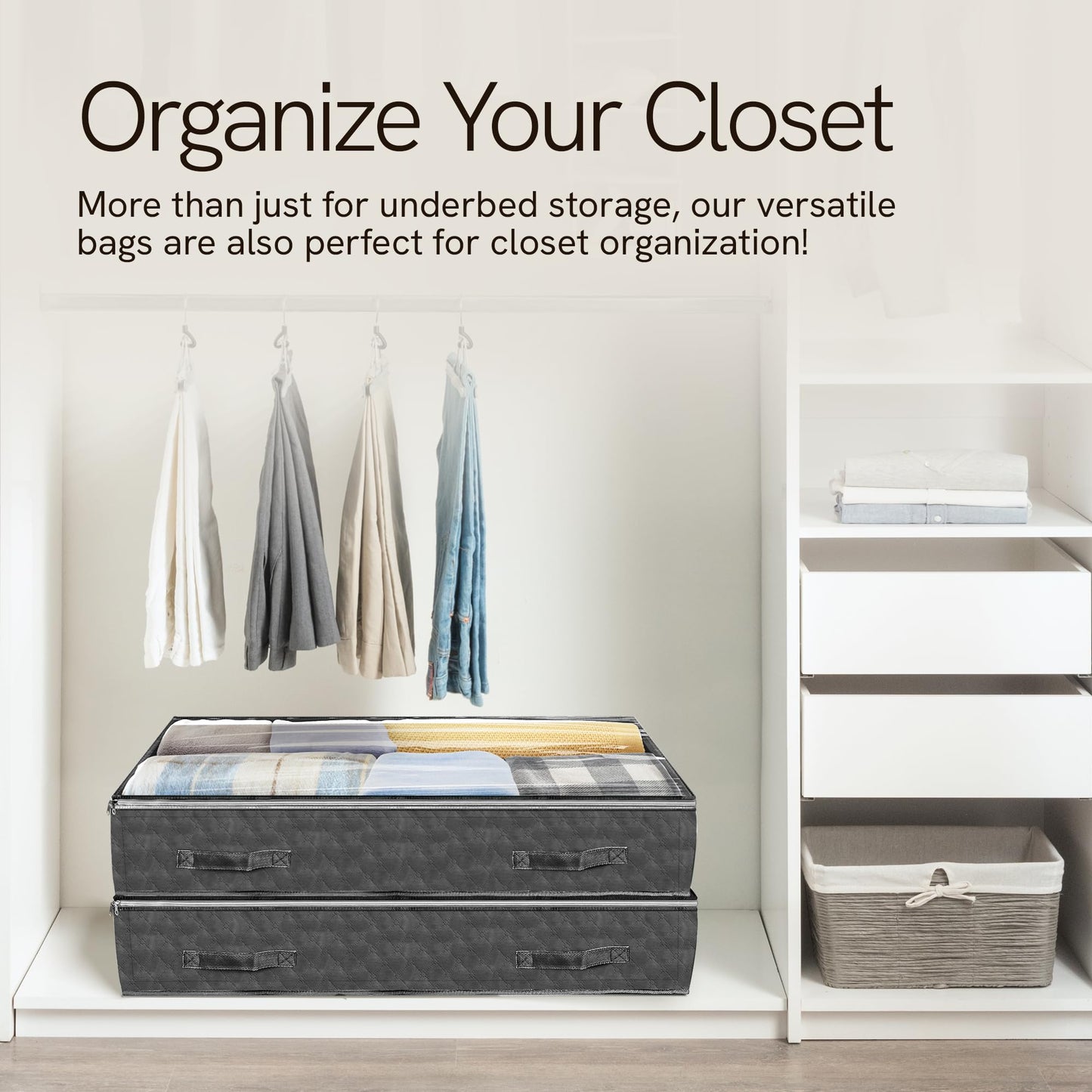 Reli. 90L Under Bed Storage Containers (4 Pack) | Closet Organizer with Clear Window | Underbed Storage Bins for Towels, Sweaters, Linens | Large Organizer for Closet (Gray)