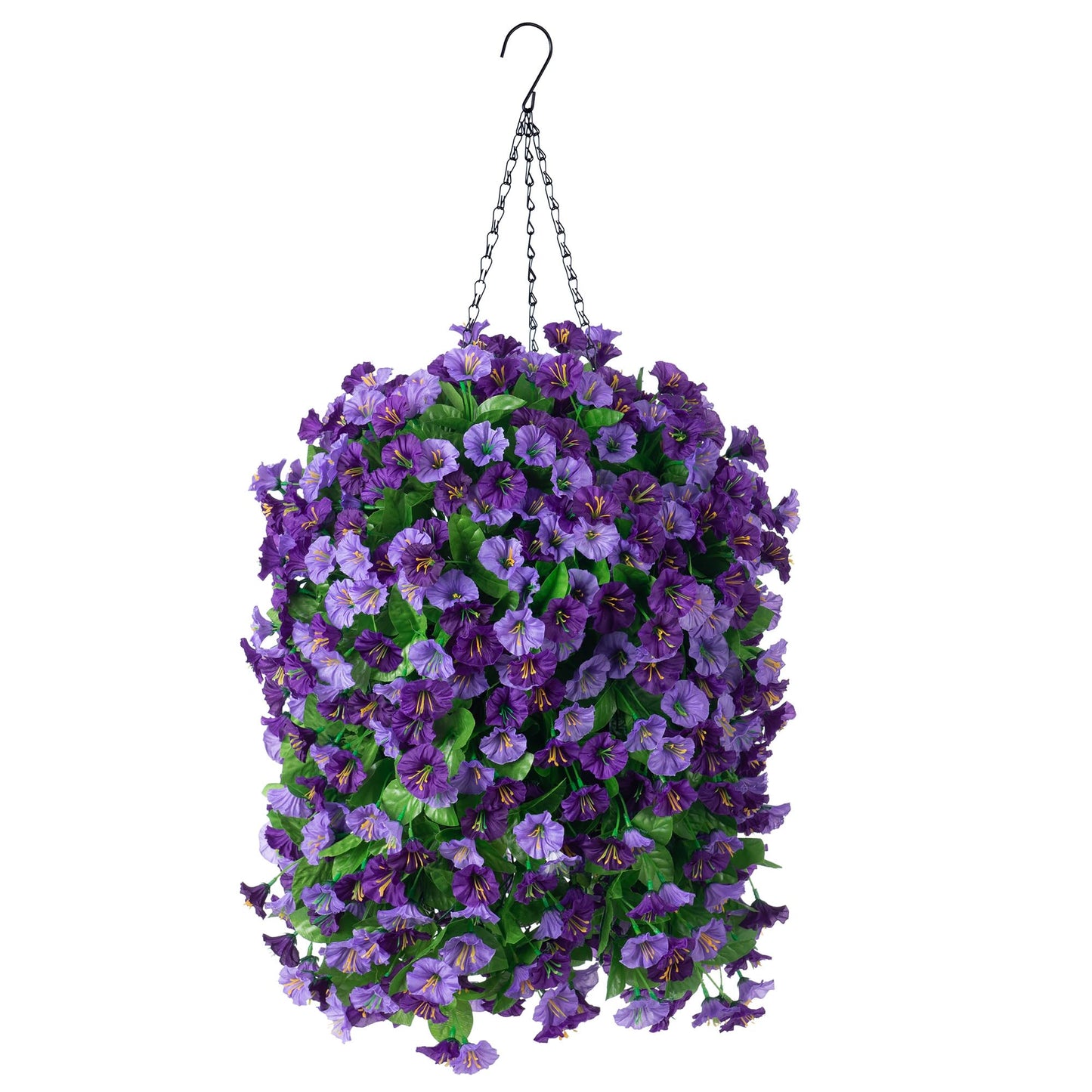 INXUGAO Artificial Flowers with Hanging Basket, Outdoor Faux Plants Silk Morning Glory Vines, Fake Green Arrangement for Garden Patio Spring Summer Decor(4 pcs,Purple)