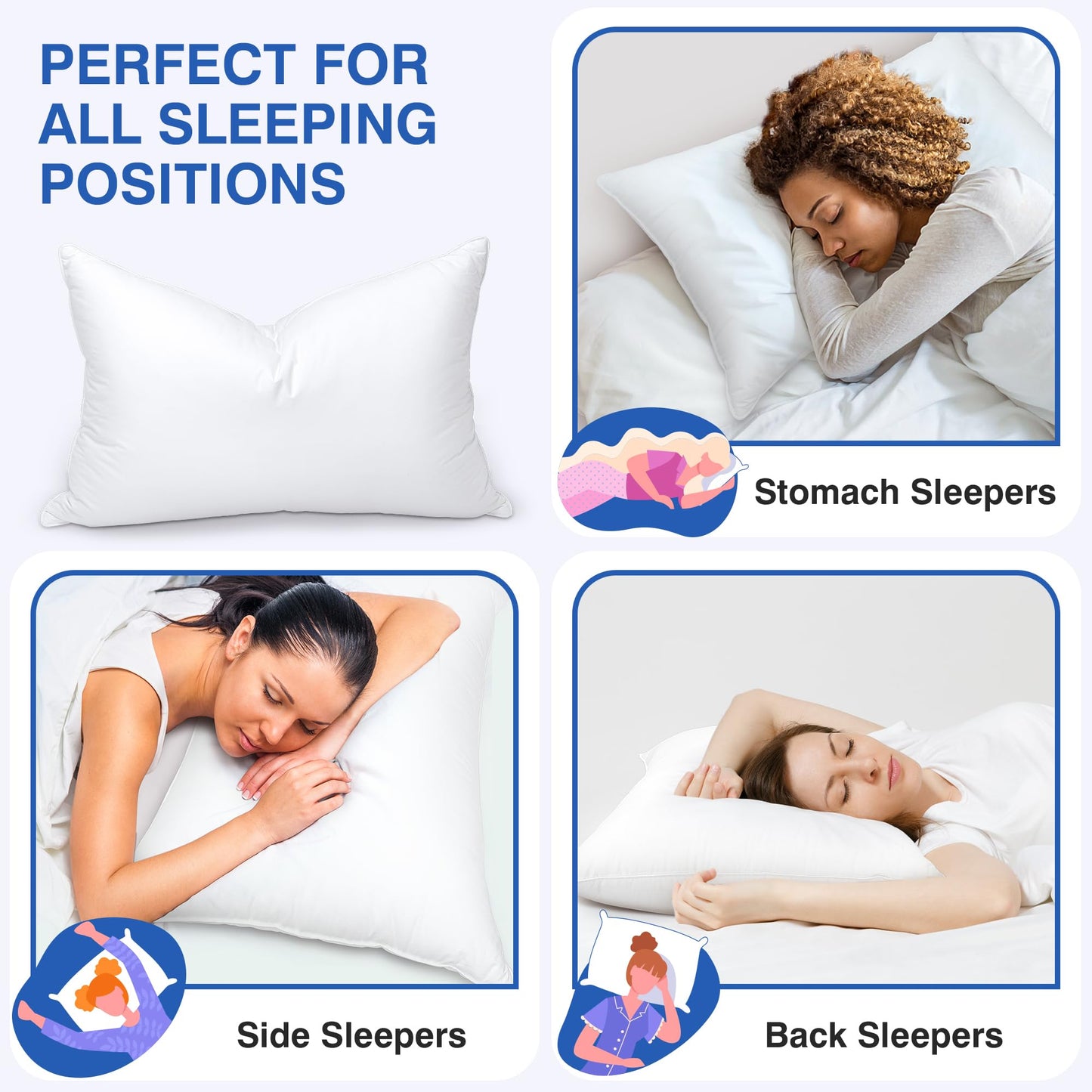 zibroges Feather Pillows Queen Size Set of 2 - Goose Down Hotel Bed Pillow for Sleeping, Soft 600 Thread Count Cotton Cover, Fluffy Support Surround Fill Polyester for Side, Back and Stomach Sleepers