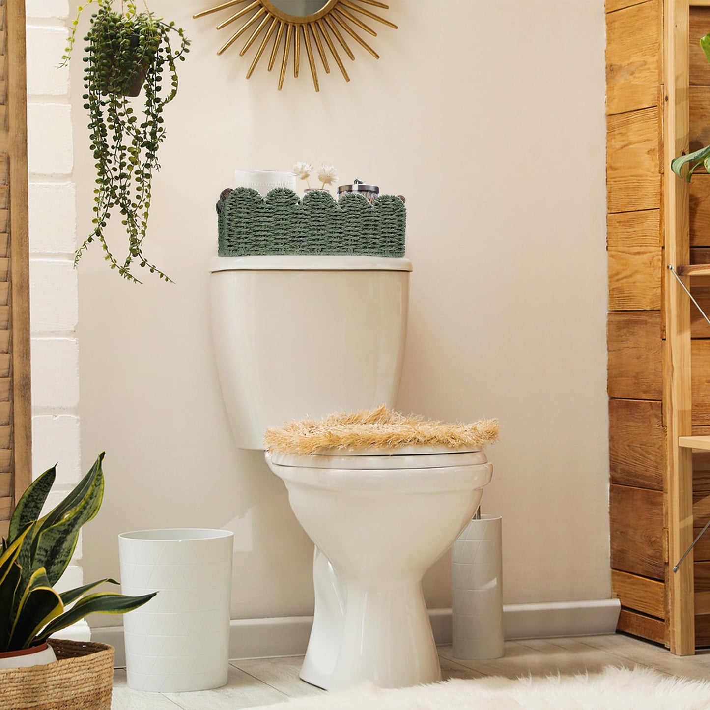 Storage Basket Wicker Baskets for Organizing Toilet Paper Storage Basket for Toilet Tank Top,Green