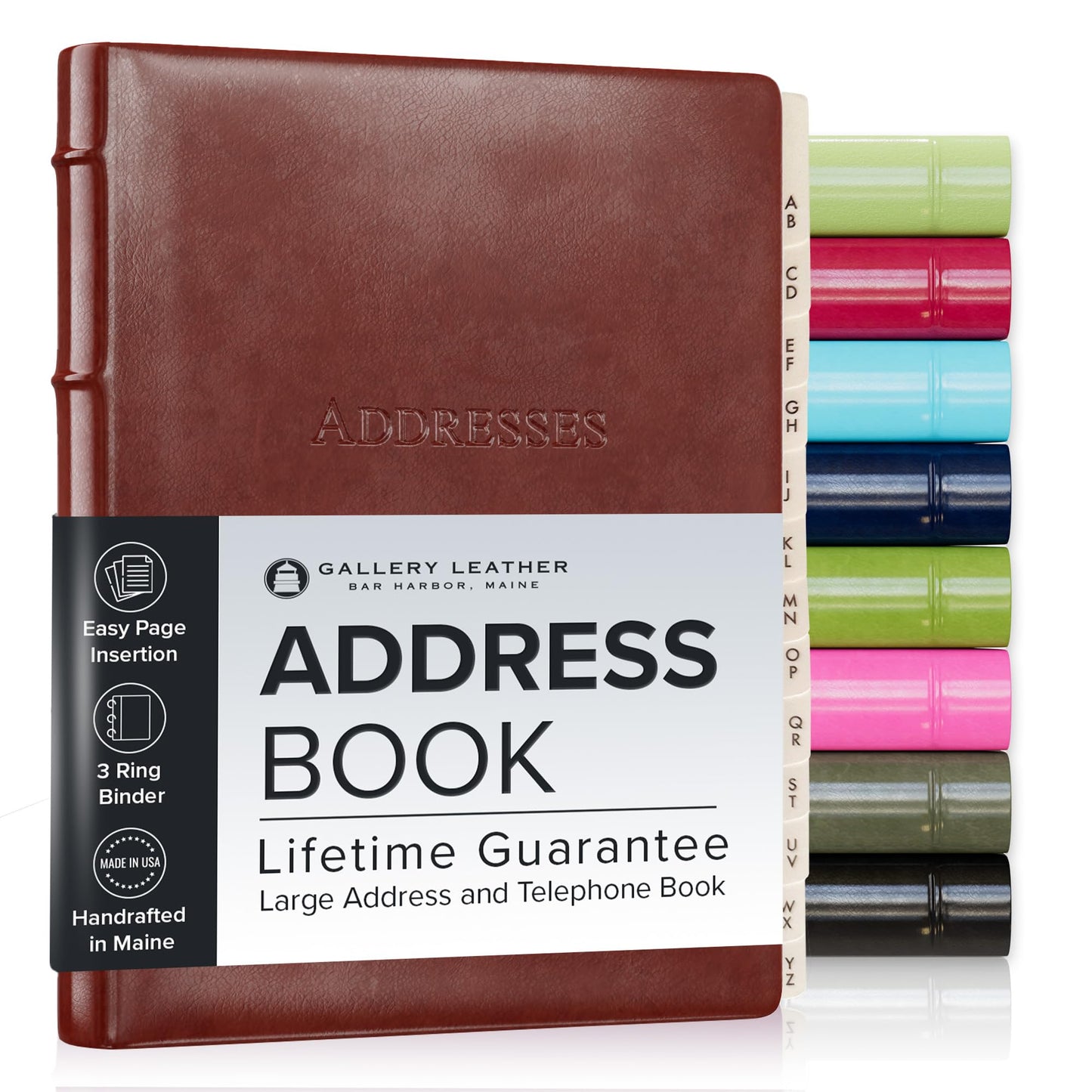 Gallery Leather Large Address Book with Alphabetical Tabs up to 480 records, Leather Notebook Hardcover, Telephone and Address Books - 9x7, Desk Address, Acadia Tan