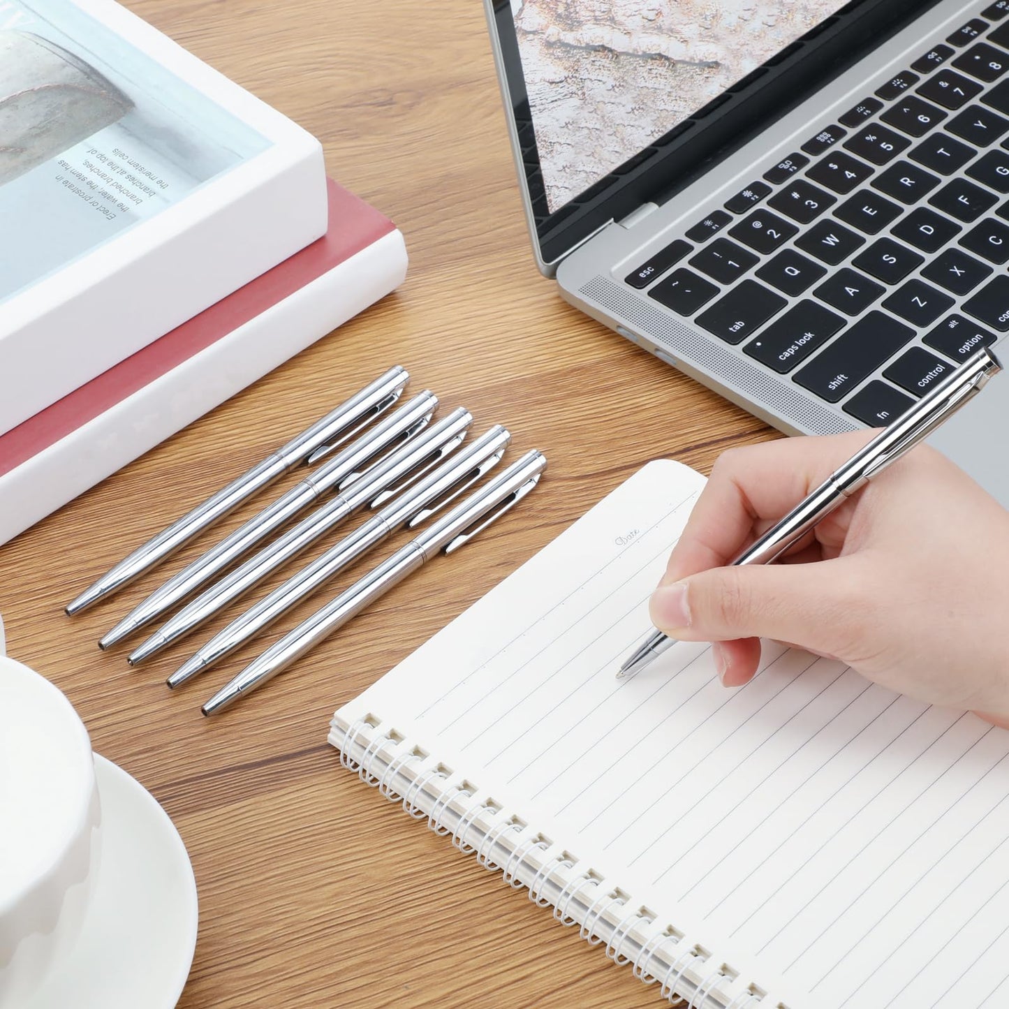 Lincia 100 Pieces Silver Slim Metal Ballpoint Pen 1 mm Medium Black Ink Smooth Writing Silver Retractable Point Metal Pen for Graduation Office Business Students Teachers Wedding Guest(Stylish)