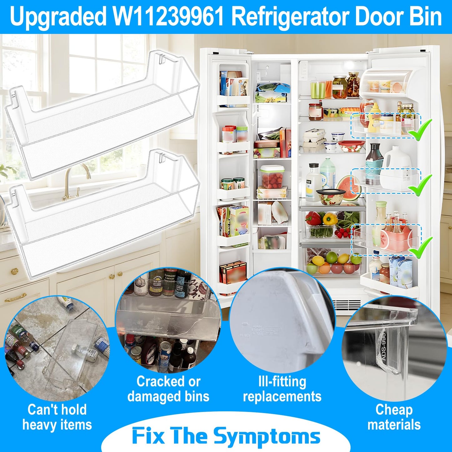 [2 PACK]UPGRADED WRS315SDHZ08 WRS325SDHZ08 WRS315SDHM01 WRS321SDHZ00 WRS321SDHZ08 Refrigerator Door Shelf Bin Compatible with W11239961 Whirlpool Refrigerator Door Shelf Part W10900538 Fridge Door Bin