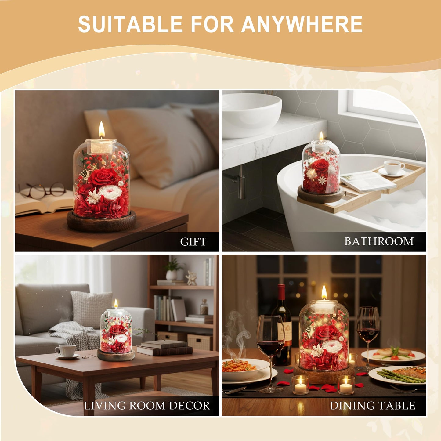 Chicvault Gifts for Mom, Preserved Flowers in Glass Dome, Forever Flowers for Delivery Prime, Eternal Rose, Birthday Gifts for Women, Anniversary Birthday for Grandma,Mothers,Wife,Daughter(Red)