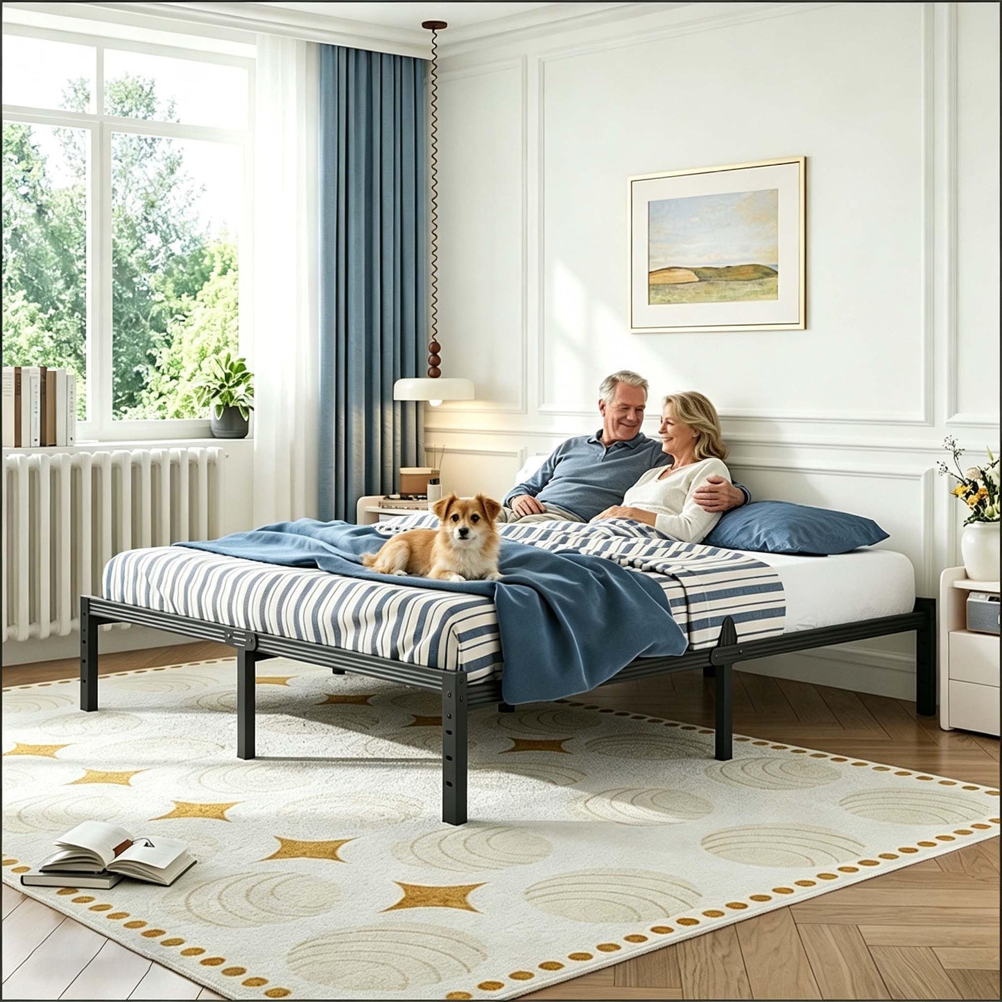 ZIYOO 14 Inch Metal Queen Bed Frame Mattress Anti-Slip Design, No Box Spring Needed, Easy Assembly, Noise-Free, Tools Included, Ideal for Bedrooms, Guest Rooms, Dorms, Hotels & B&Bs
