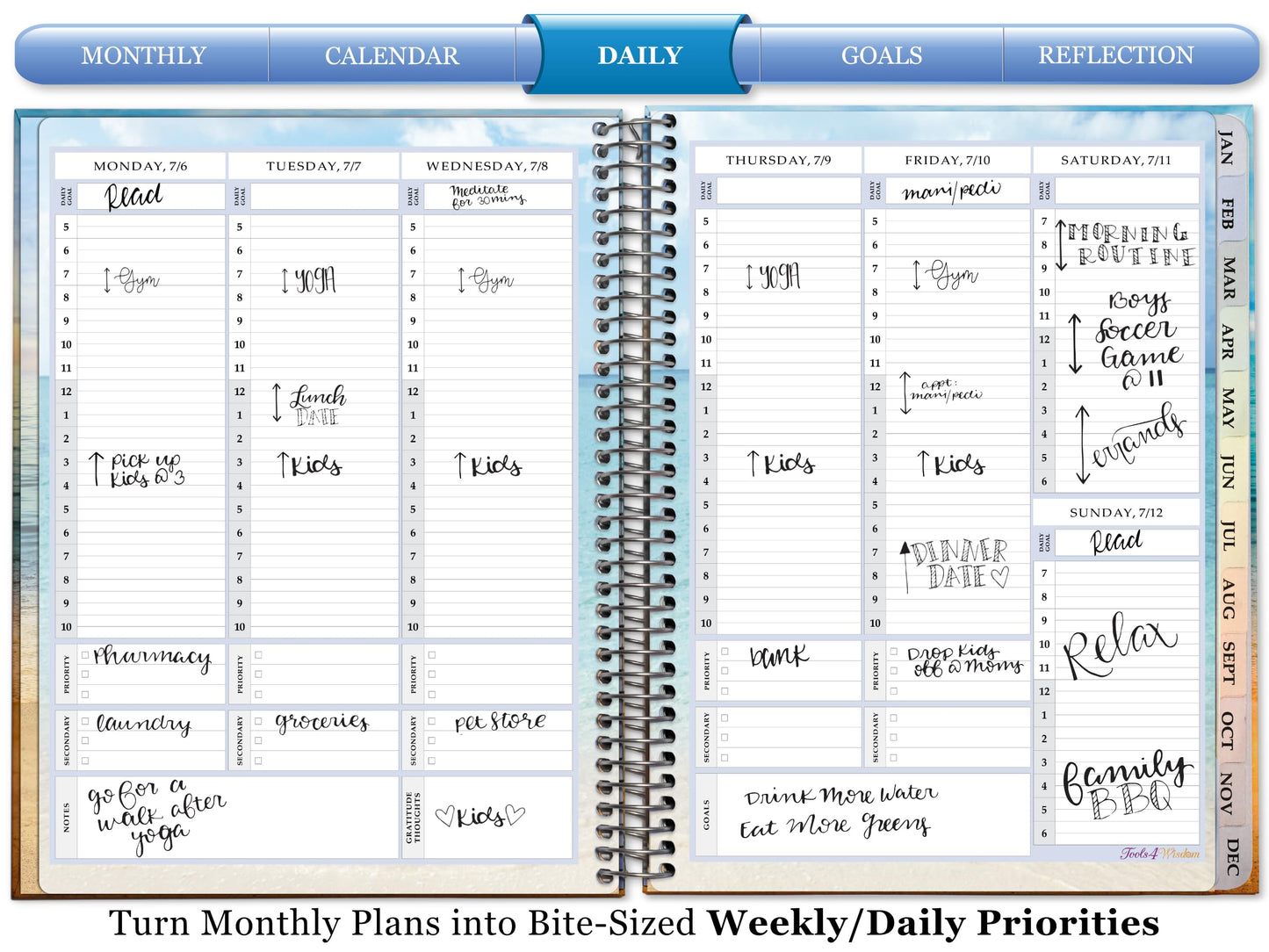 Tools4Wisdom Planner 2026-2027 - Dated April 2026-2027 June - Weekly Monthly Daily Academic Year Calendar with Stickers, Tabs, Pocket & Thick Paper - Spiral Bound 8.5x11 Hardcover - A6J7 - Think Positive