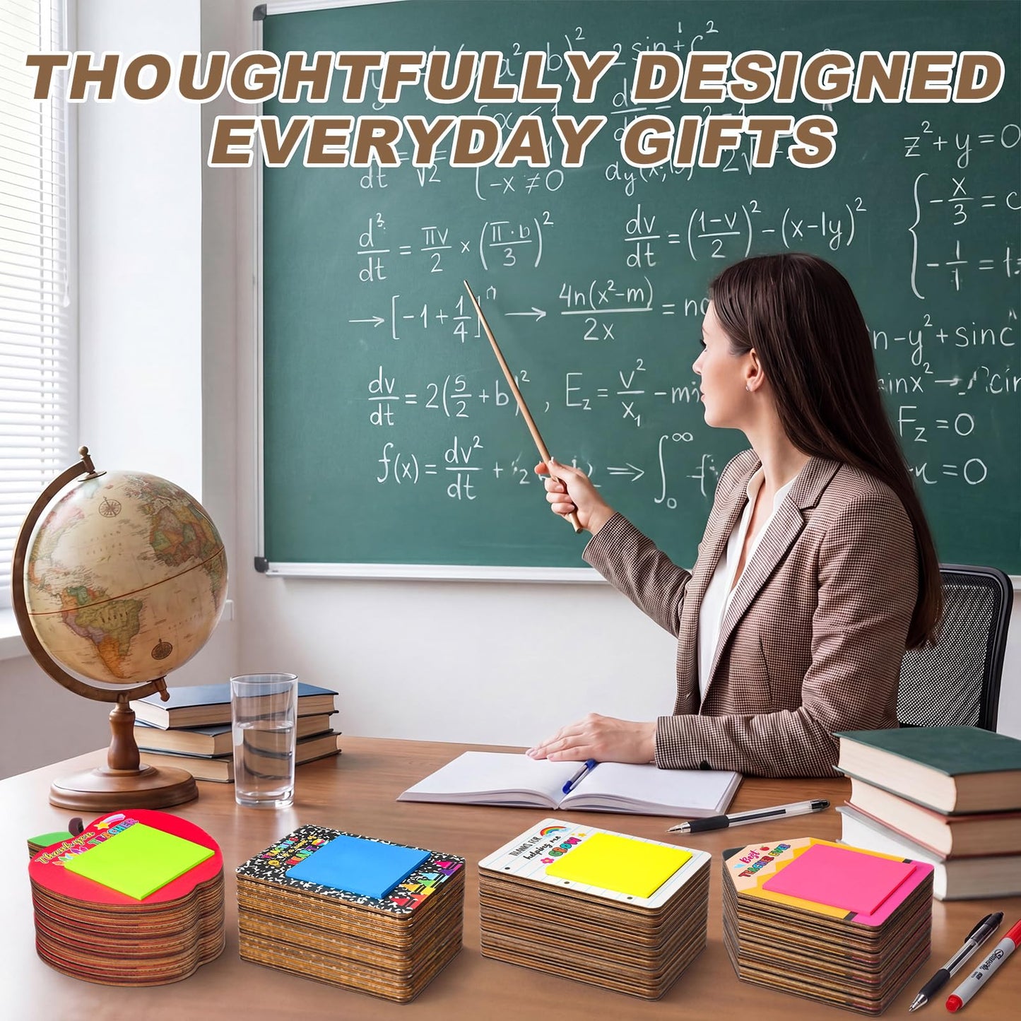 Epakh 24 Sets End of Year Teacher Gifts Bulk Sticky Note Pad Holder with Sticky Notes Thank You Teacher Appreciation Gifts Pencil Apple Composition Notebook Design for Graduation Coworker Employee