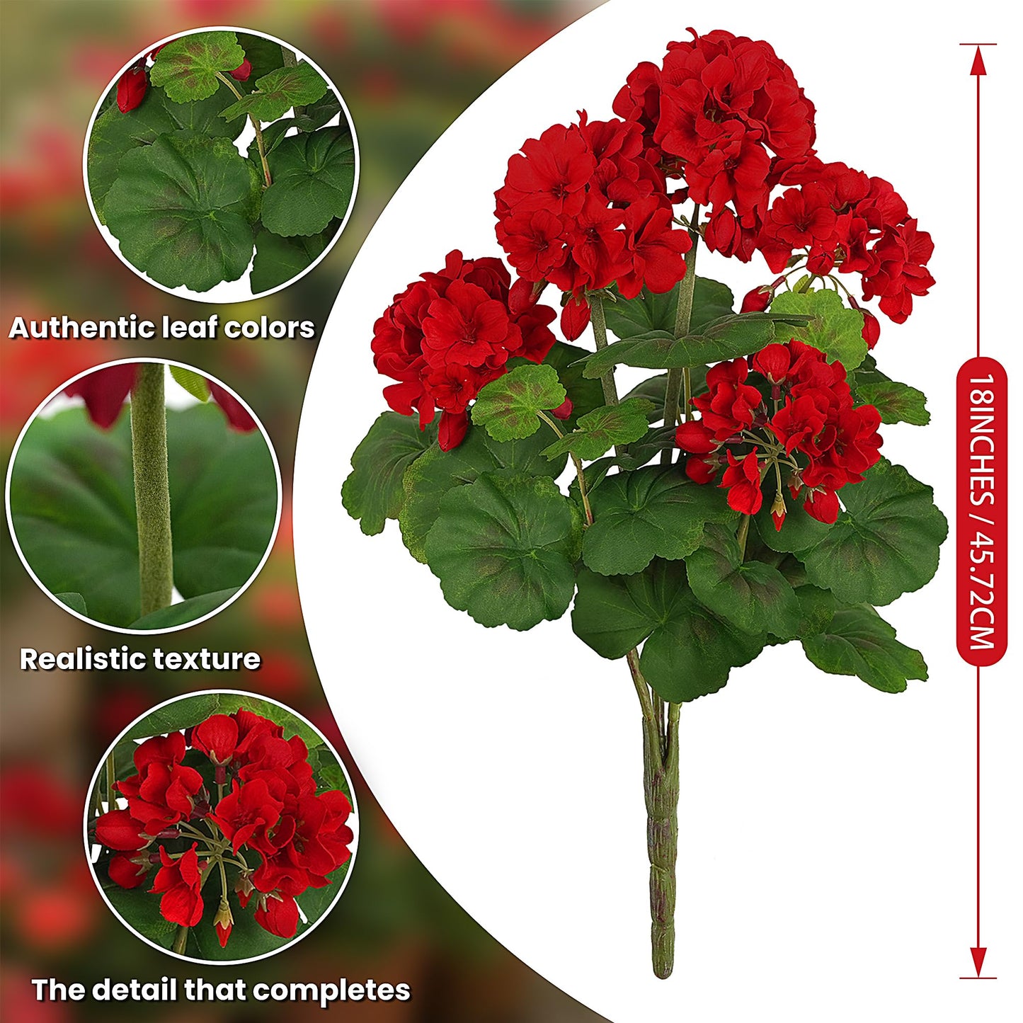 FOREST PRINCE 2 PCS 18" Artificial Geraniums for Outdoors, UV Resistant Red Silk Flowers for Window Box Porch Patio Garden Decor, Waterproof Ruby Red