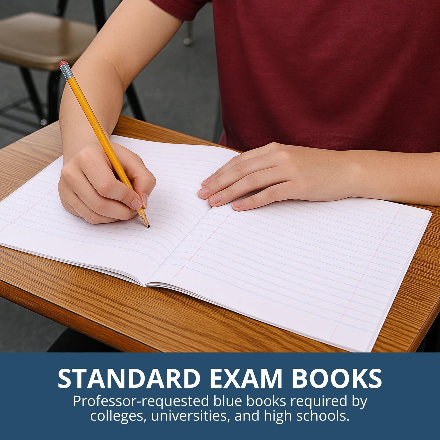 ROARING SPRING Exam Blue Books, 50 Pack, 8.5" x 7", 16 Sheets/32 Pages, Wide Ruled with Margin, Proudly Made in the USA
