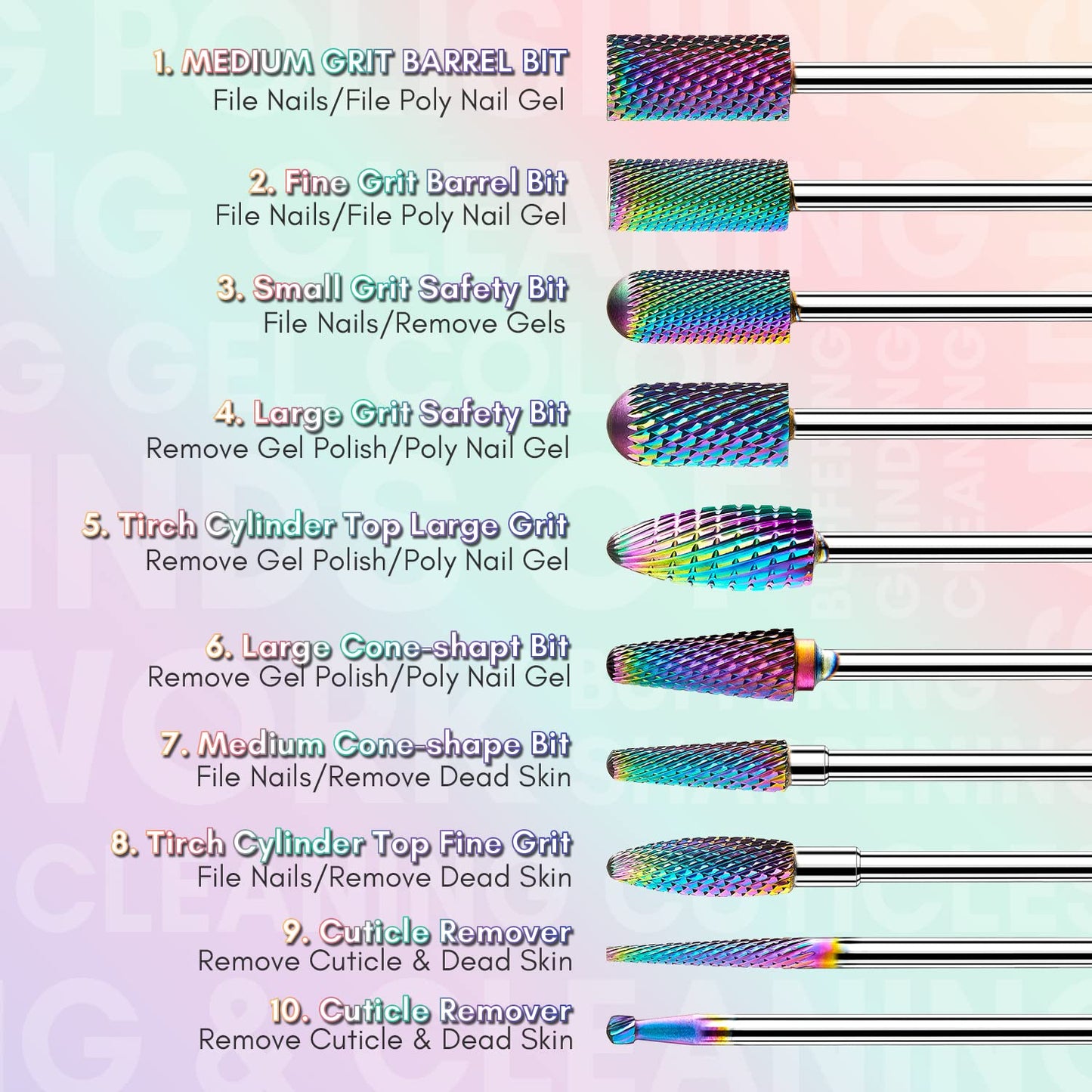 Makartt Nail Drill Bits Set:10Pcs Dimond Tungsten Carbide Nails Bits,3/32 Inch for Acrylic Gel Nails Cuticle Tools,Remove Acrylic Poly Nail Gel Nail Polish B-36,Bit Kit Manicure Pedicure Home Salon