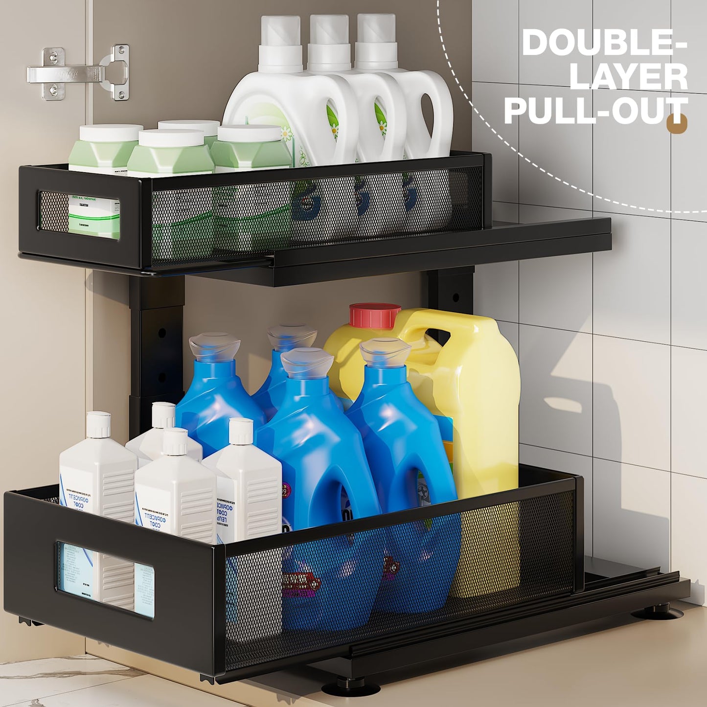 Corbyles 2 Pack Under Sink Organizer with Next-Gen Ball-Bearing Slides,2-Tier Pull Out Cabinet Storage,Height Adjustable Drawer Shelf for Bathroom,Kitchen,Laundry,Cabinet,Pantry(Patent Pending)