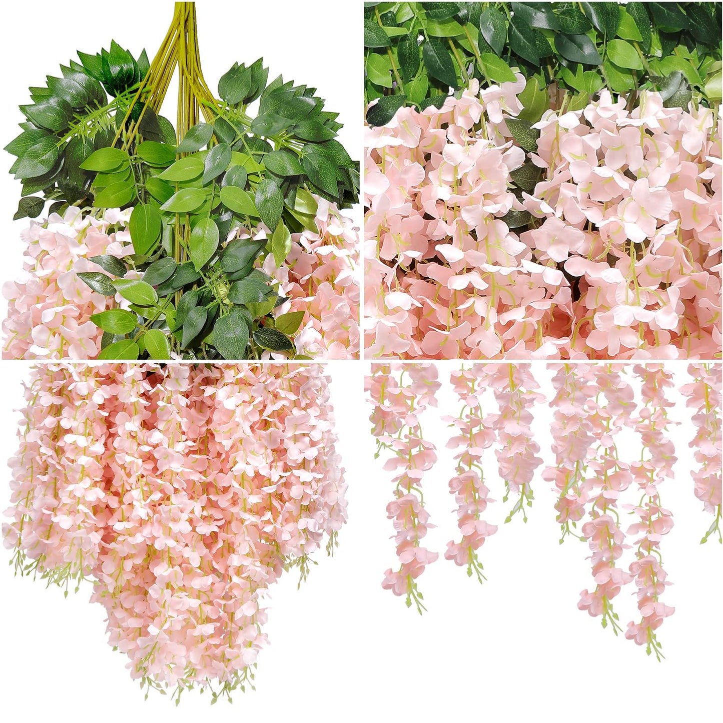 U'Artlines 24 Pack(Total 43.2 Feet) Artificial Fake Wisteria Vine Rattan Hanging Garland Silk Flowers String Home Party Wedding Decor (24, Light Pink)