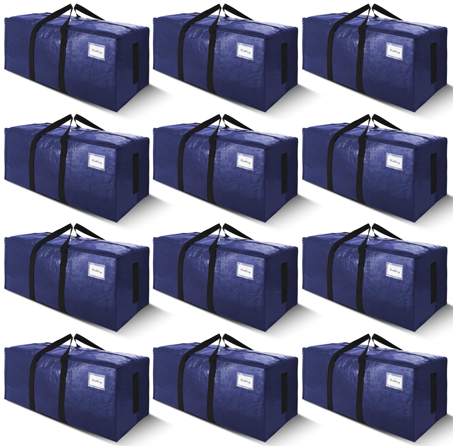 SWEET DOLPHIN 12 Pack 200LB Heavy-Duty Moving Bags with Wrap-Around Handles, Extra Large Storage Totes for Space Saving, Clothes Storage Bags, College Dorm Essentials, Blue, 24 Gal
