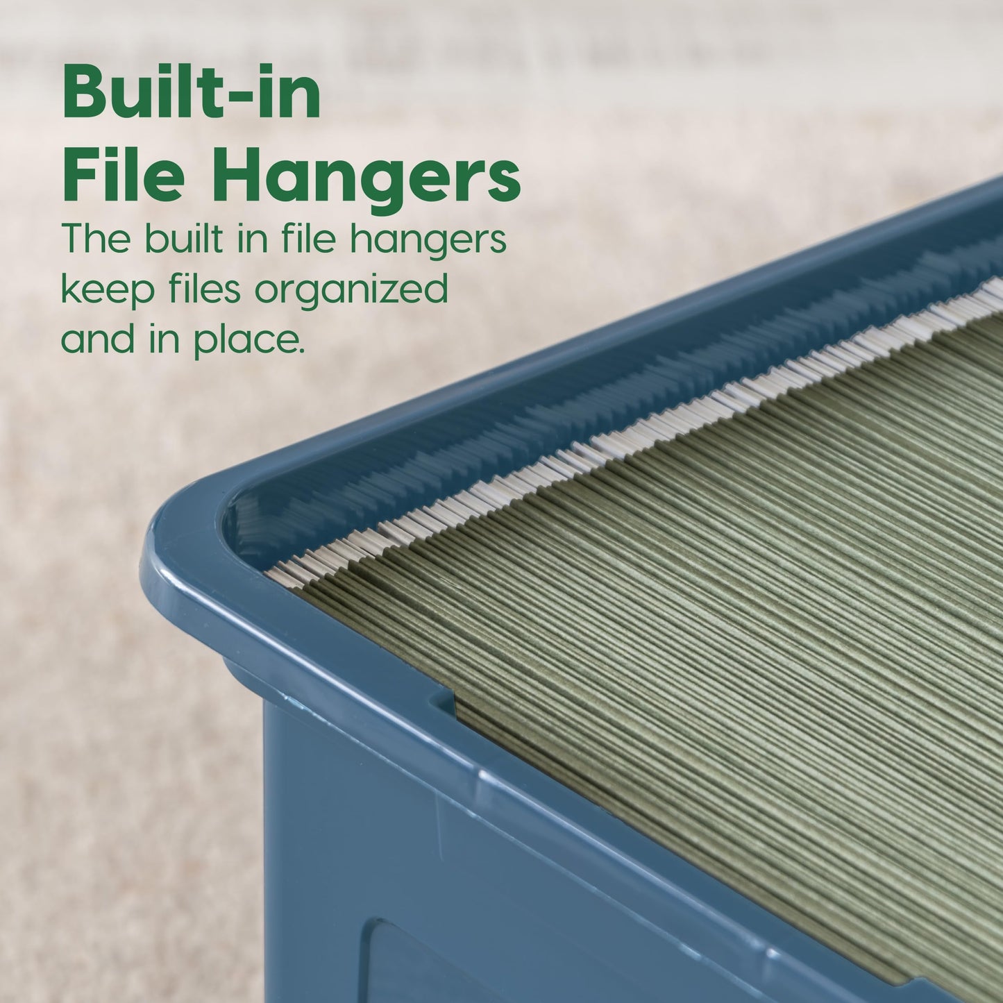 IRIS USA File Box Plastic File Organizer for Letter/Legal File, Document Box, Durable Storage Bin Tote with Secure Latching Lid, Stackable, BPA-Free, Eco Friendly, Sustainable, Navy/Gray 35 Qt. 4 Pack