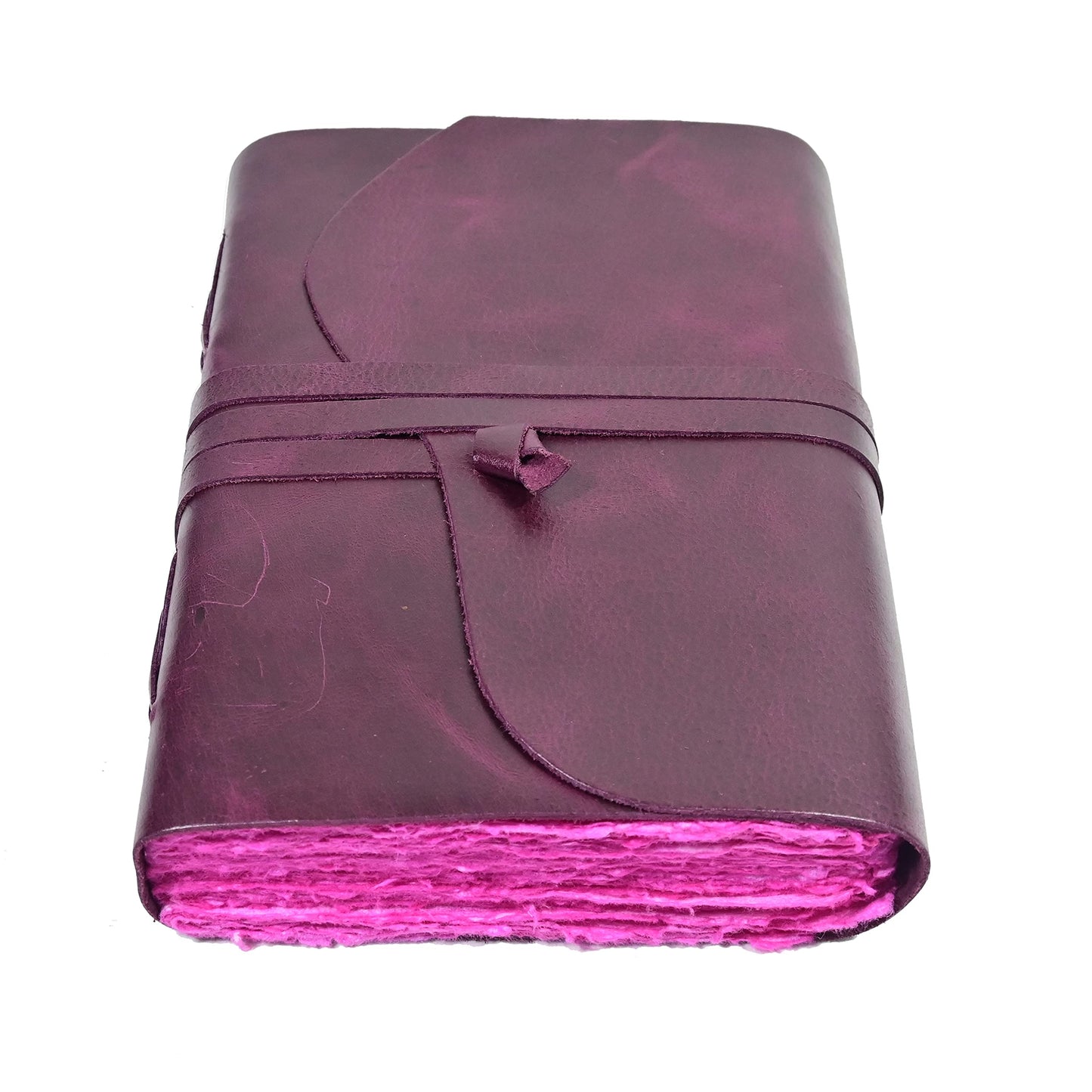 Vintage Purple Leather Journal - 200 Pages Pink Deckle Edge Rustic Paper - Unlined Pages Book of Shadows, Grimoire, Junk Scrapbook, Fantasy Medieval Gifts, Sketchbook (Mystical Purple, 9"x6")