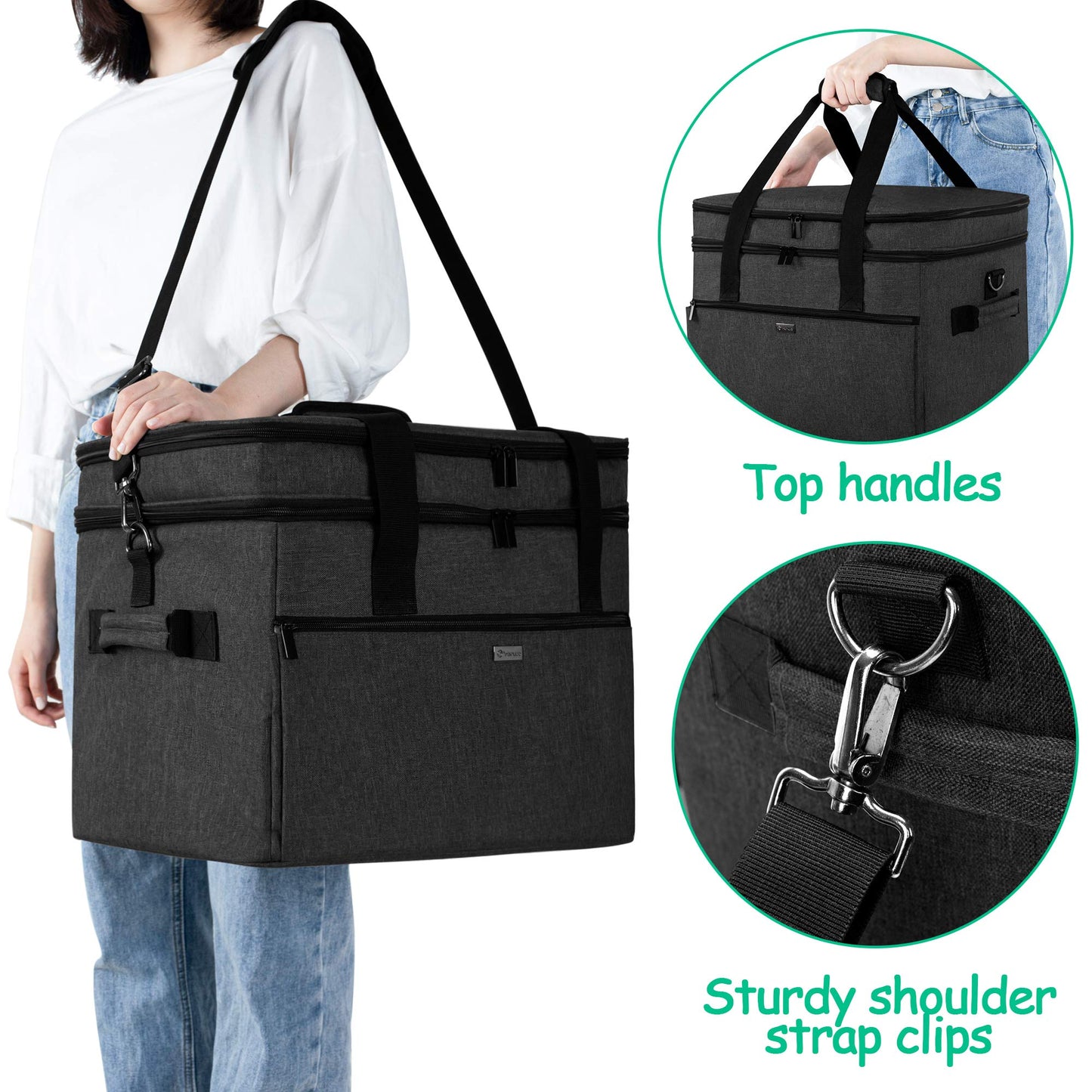 YARWO Slow Cooker Bag Compatible with Crock-Pot/Hamilton Beach 8-10 Quart, Double Layers Slow Cooker Travel Carrier Case for Kitchen Appliance and Accessories, Black (Bag Only)
