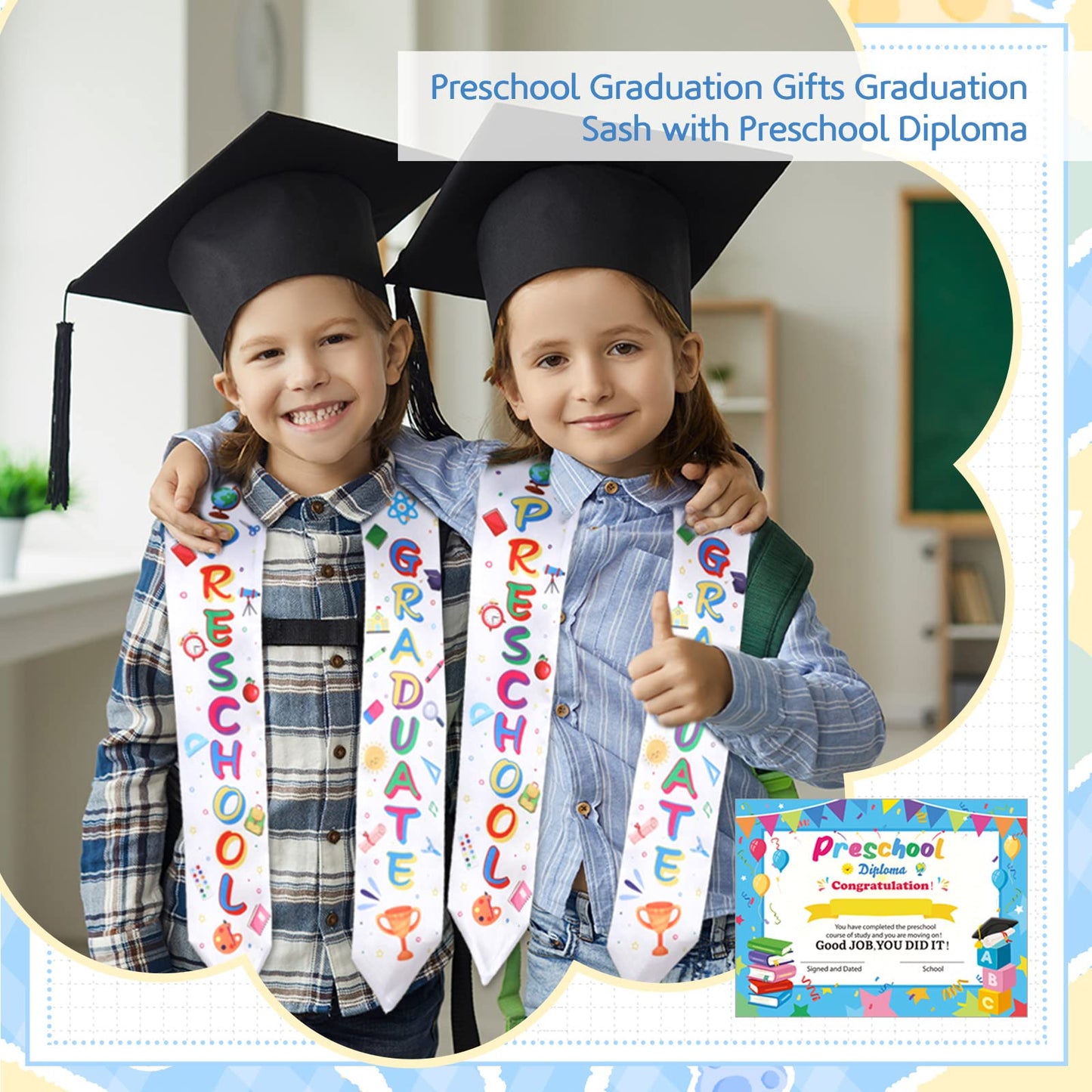 Sureio 24 Pieces Preschool Graduation Gifts Kids Graduation Stole with Preschool Diploma 12 Pcs Preschool Printed Graduation Sash and 12 Pcs Preschool Diploma Unisex Graduation Stole (Preschool)
