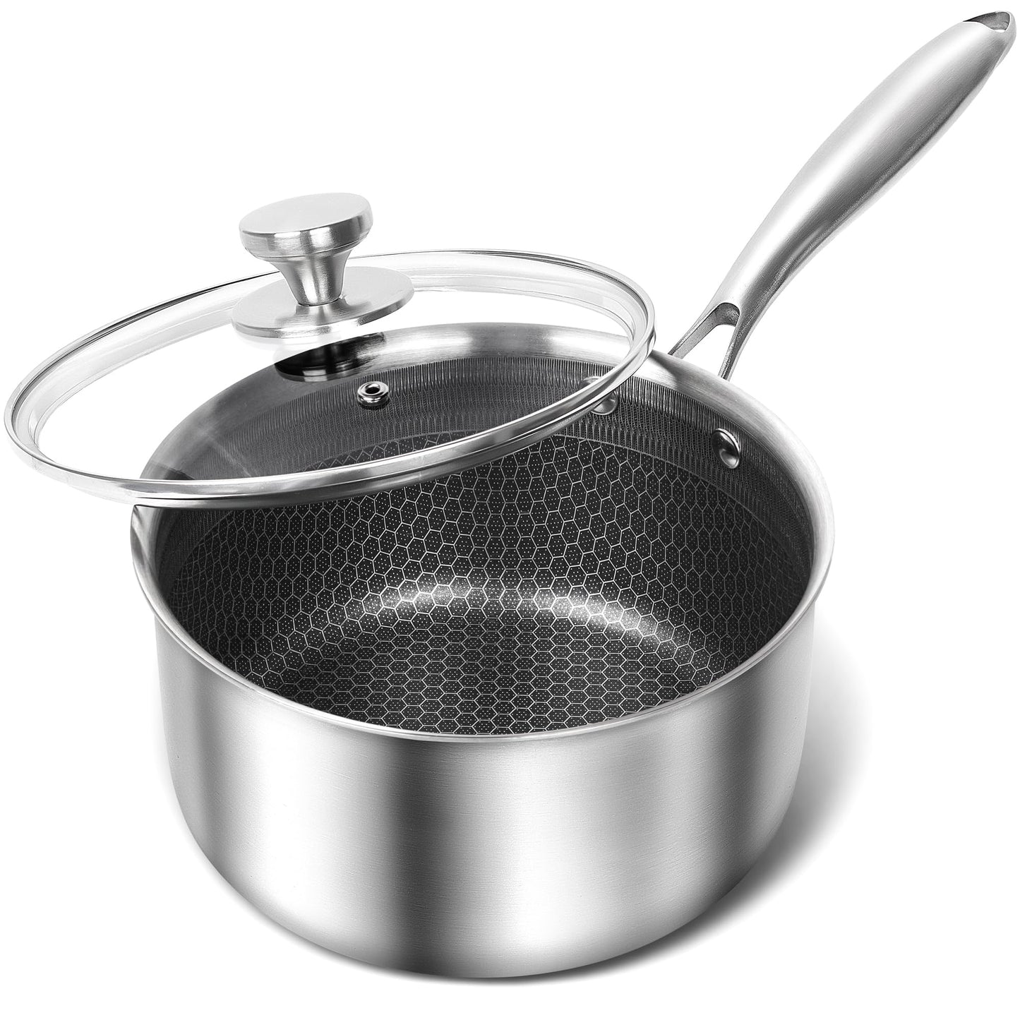 MICHELANGELO 3 Quart Saucepan with Lid, Premium Triple Ply Stainless Steel Sauce Pan with Lid, Sauce Pot with Honeycomb Interior - 3QT