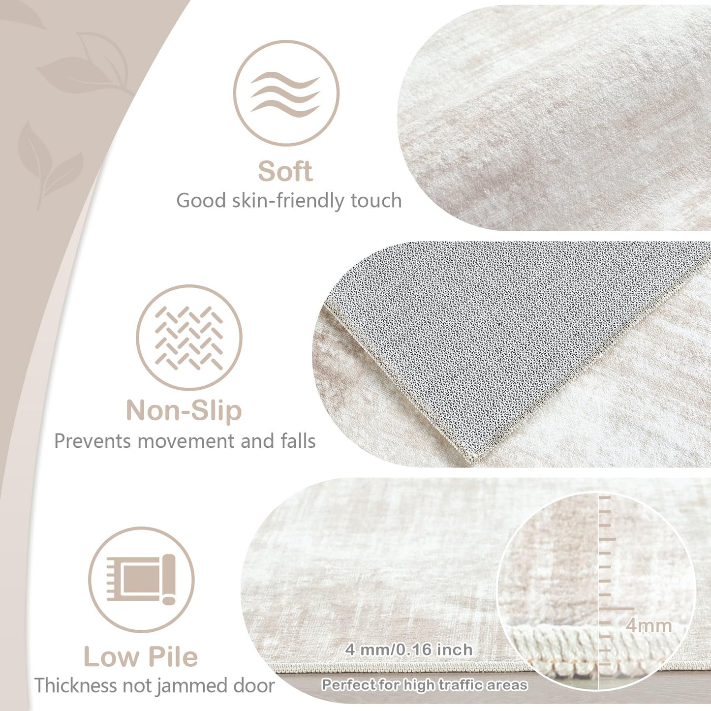 Area Rugs 5x7 Living Room: Washable Rug Modern Abstract Large Rug Soft Non Slip Neutral Rugs Stain Resistant Indoor Carpet for Bedroom Kitchen Dining Room Table Nursery Home Office Rugs(Beige,5'x7')