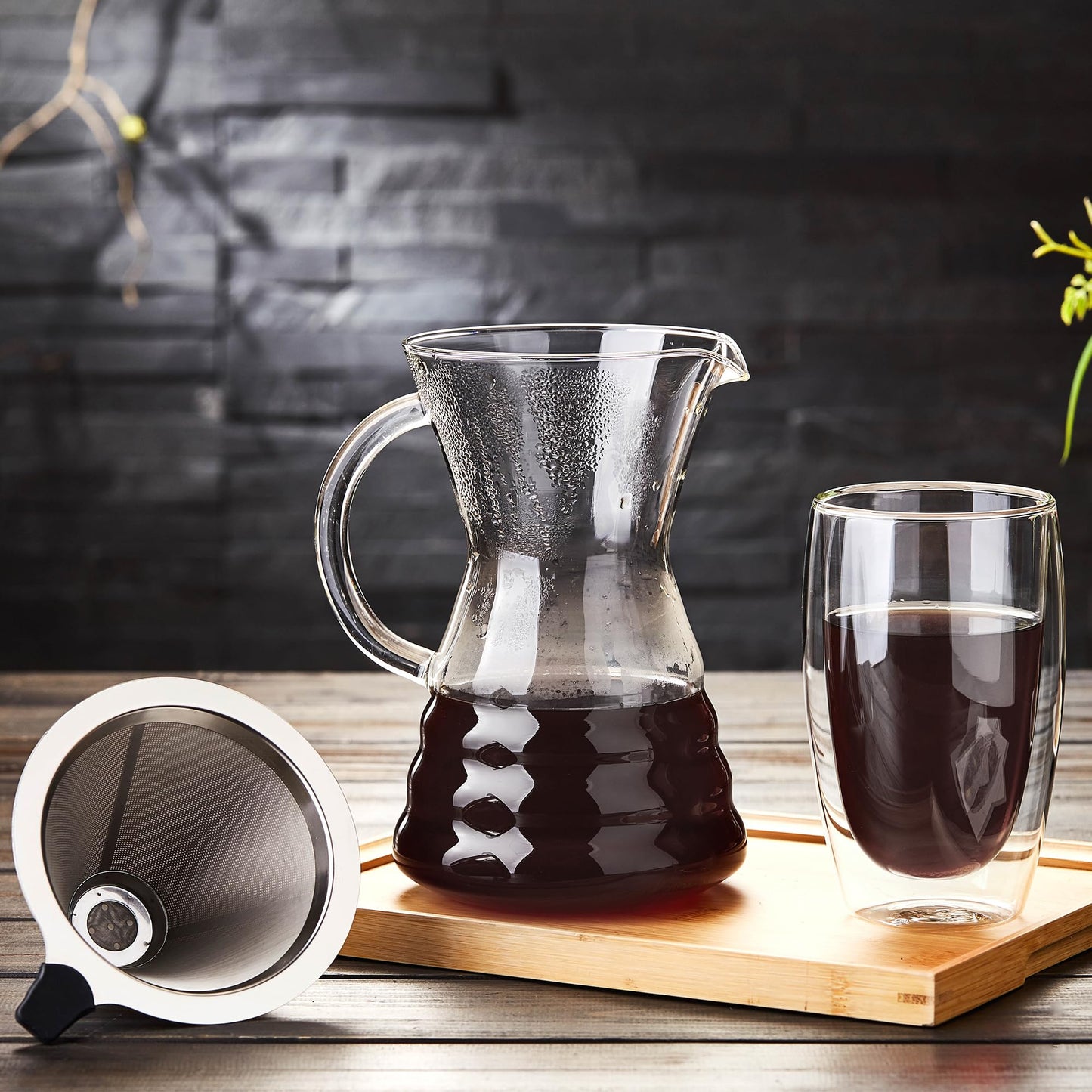 Unbreakable - Pour Over Coffee Maker with Permanent Stainless Filter 27 fl oz, Thickened Heat-Resistant Borosilicate Glass Dripper Coffee Brewer, Stovetop Safe