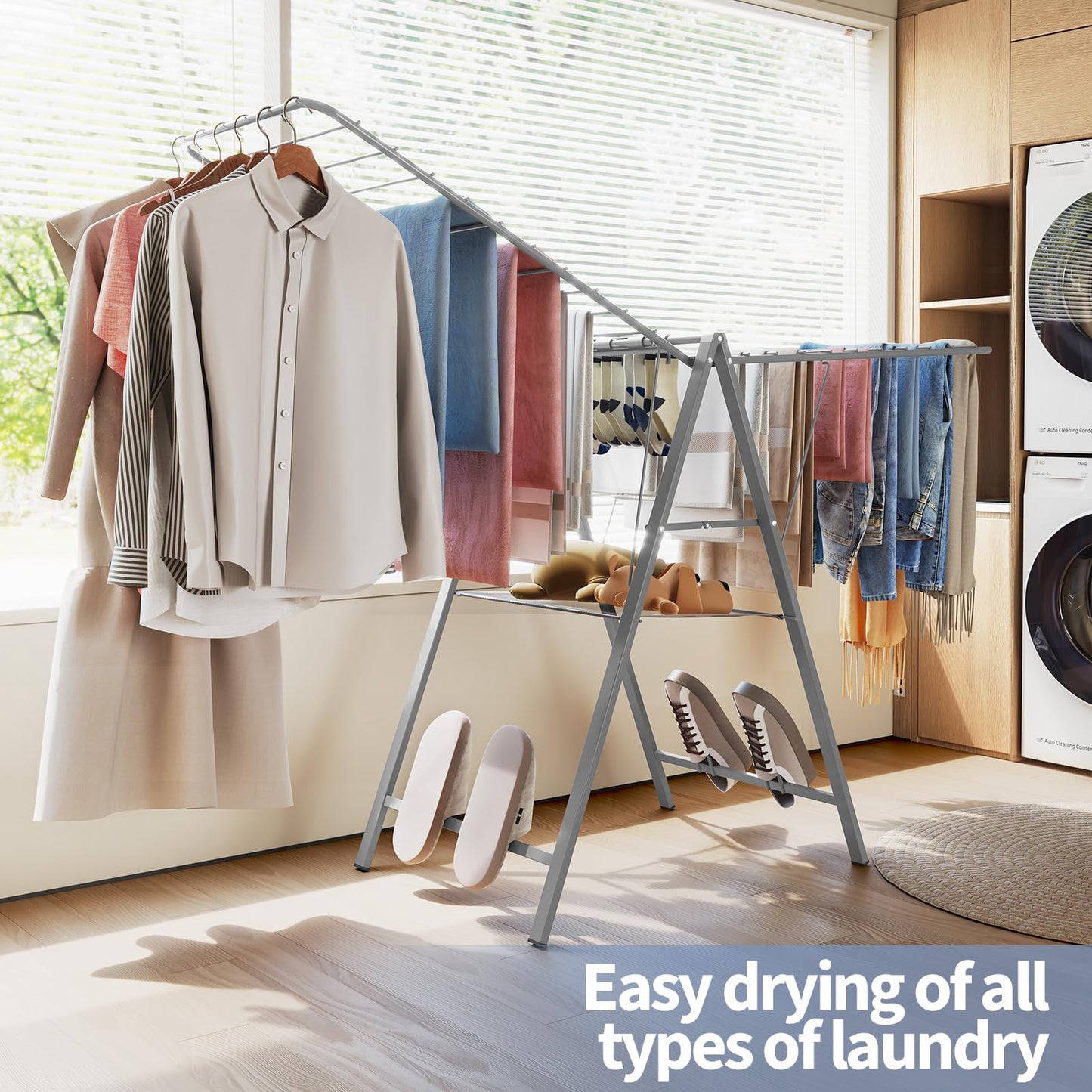 APEXCHASER Drying Rack Clothing, Clothes Drying Rack Foldable, Metal Laundry Drying Rack Collapsible for Sweater Towel Indoor & Outdoor, Height Adjustable Gullwing Clothes Airer, Grey
