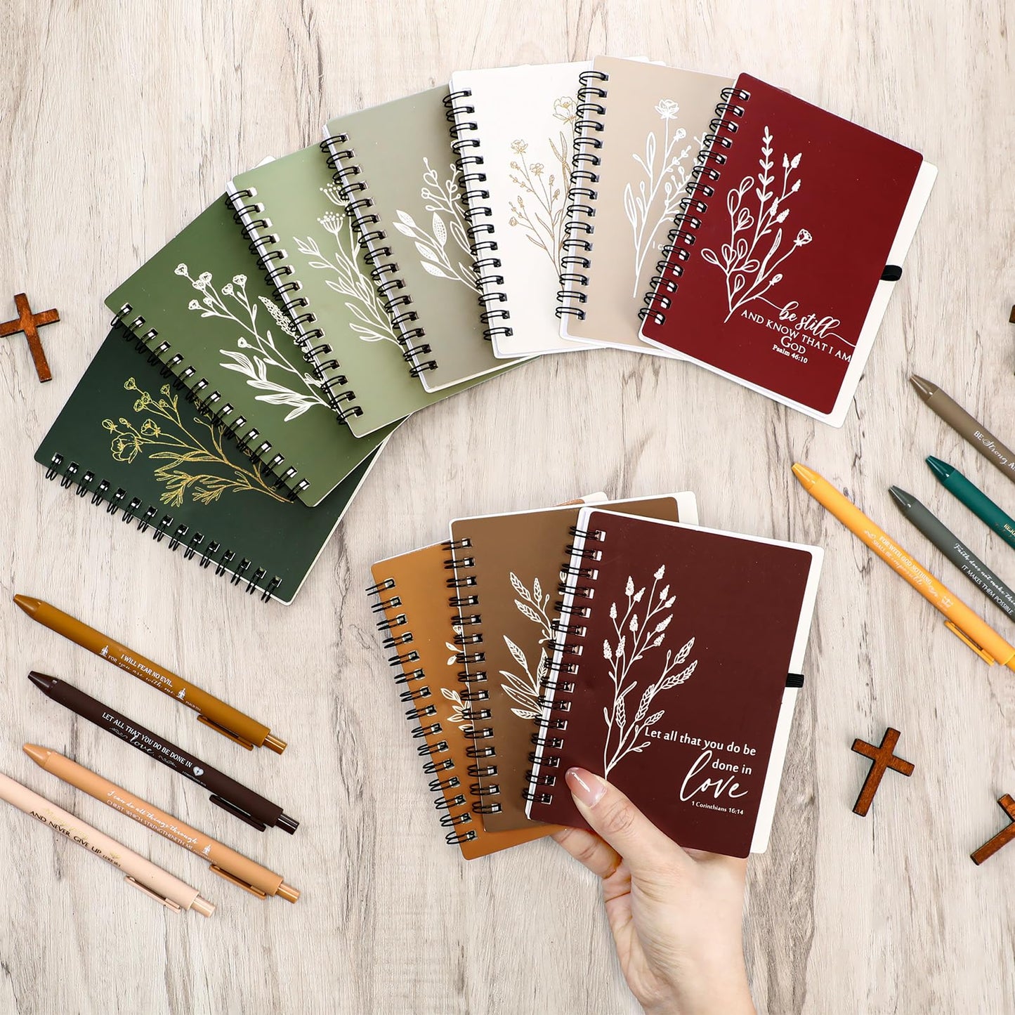 Kosiz 30 Sets Christian Gifts Bulk Christmas Appreciation Gifts Religious A6 Spiral Notebook Journaling Study Supplies Scripture Notepad Ballpoint Pen for Birthday Christmas (Joyous Colors)
