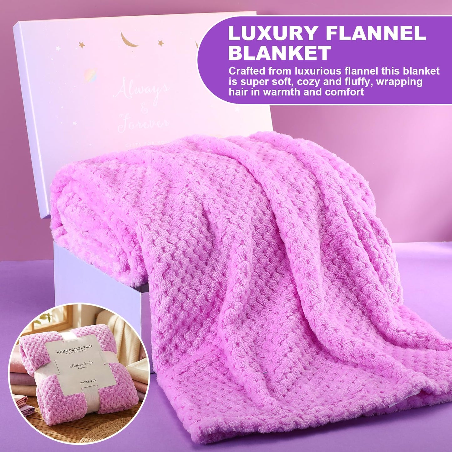 Sieral 14 Pcs Birthday Gifts for Women Care Blanket Gifts Set Spa Baskets Get Well Soon Gift Baskets Mother's Day Gift for Women Mom Her Girlfriend Sister Daughter Friend Wife Grandma(Plain,Purple)