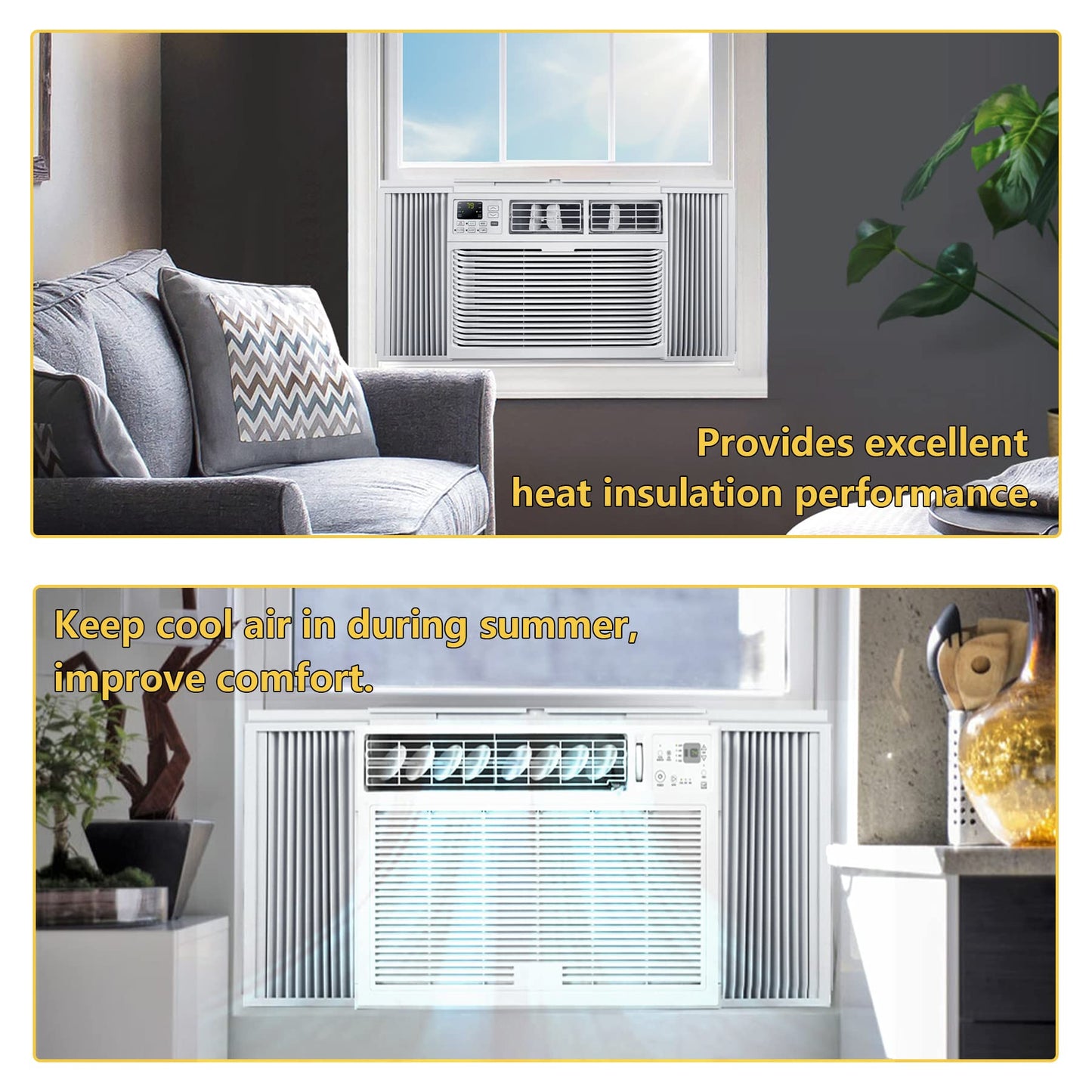 Powrocket Window AC Side Panel with Frame Set,Air Conditioner Accordion Filler Curtain Replacement Kit,Fits Most 10000 BTU Window Air Conditioner Units,White