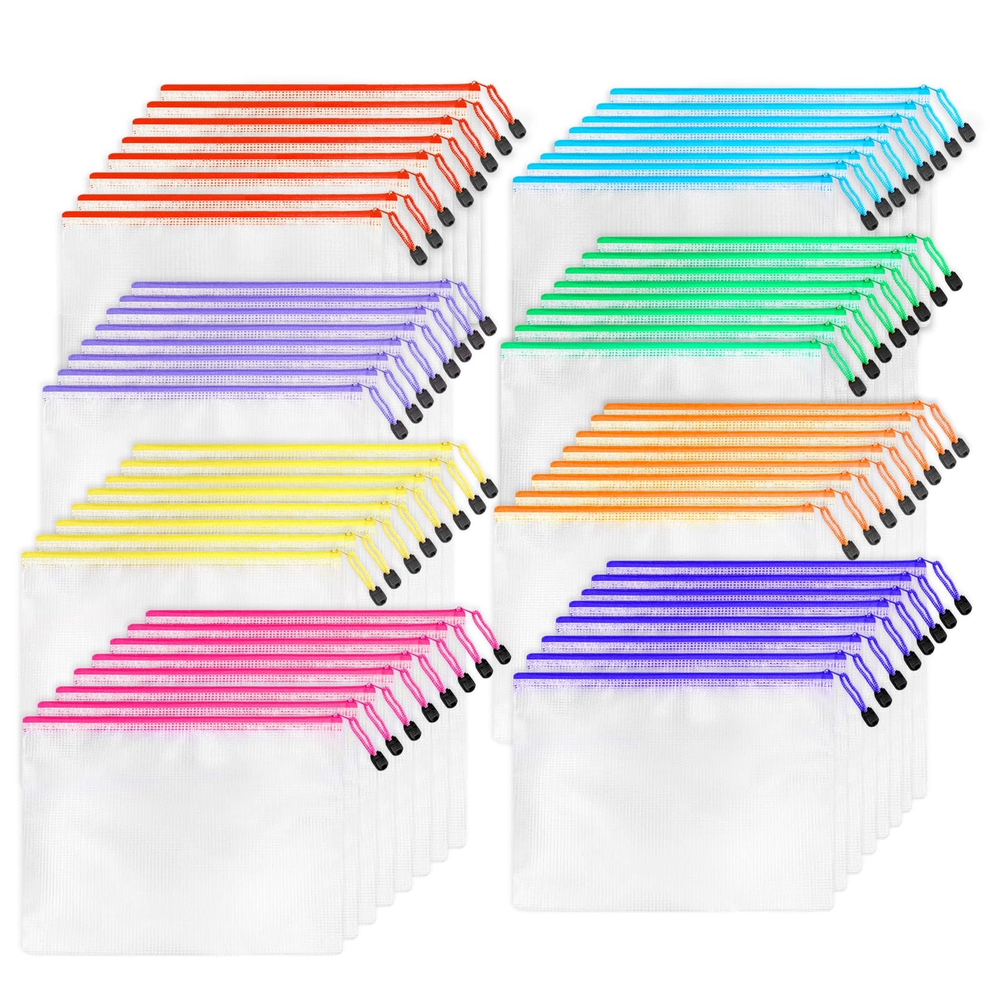 64pcs A4 Mesh Zipper Pouch Bags, Mesh Bags with Zipper Bulk, Pouches for Organization, Clear Storage Bags for Classroom, Travel, Office, Board Game