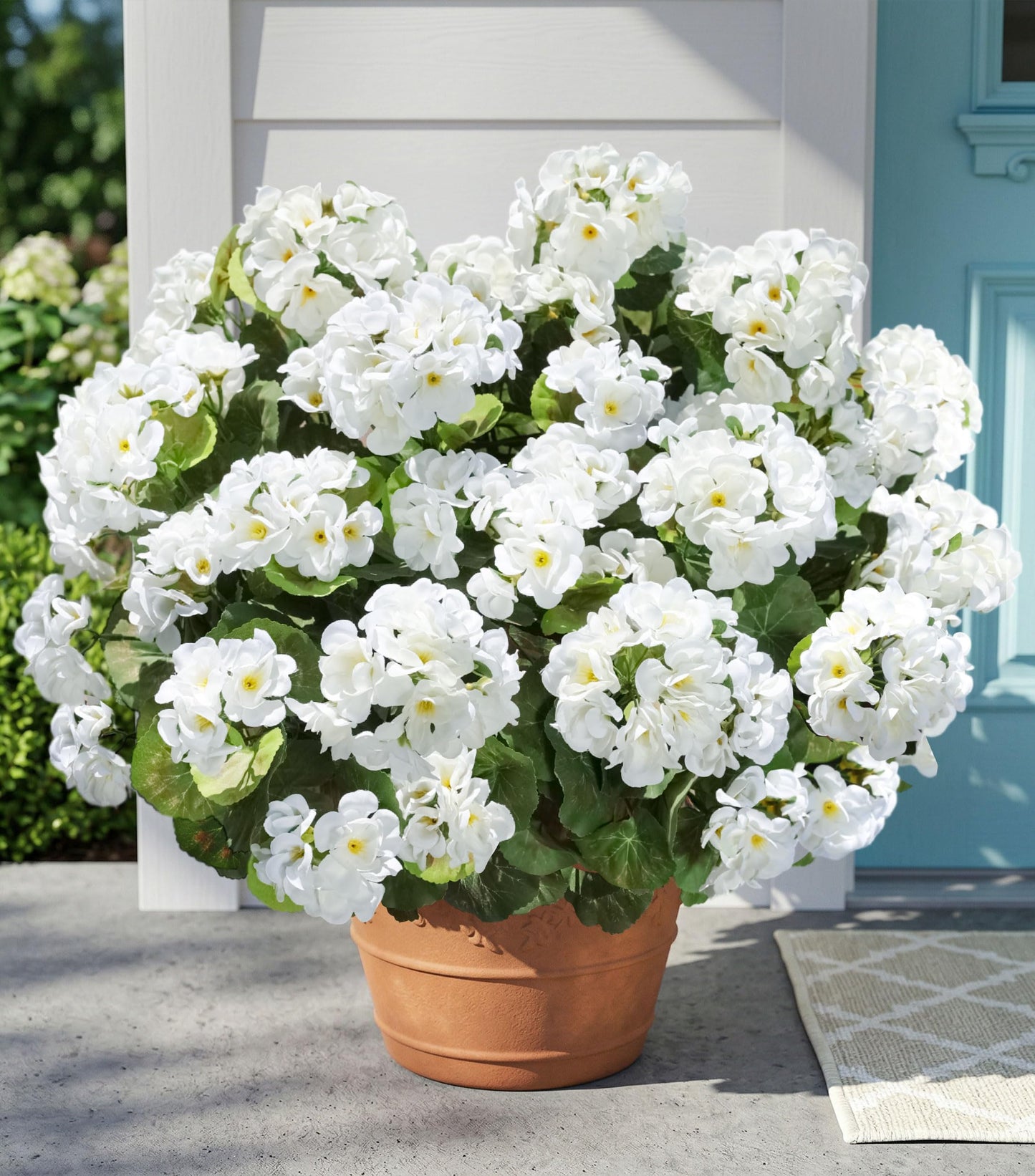 Fake Geraniums Artificial Flowers for Outdoors Outside, 6 Bundles White Silk Geraniums Fake Flowers Plants Realistic UV Resistant Faux Flowers for Outdoor Planters Garden Balcony Yard Porch Indoor
