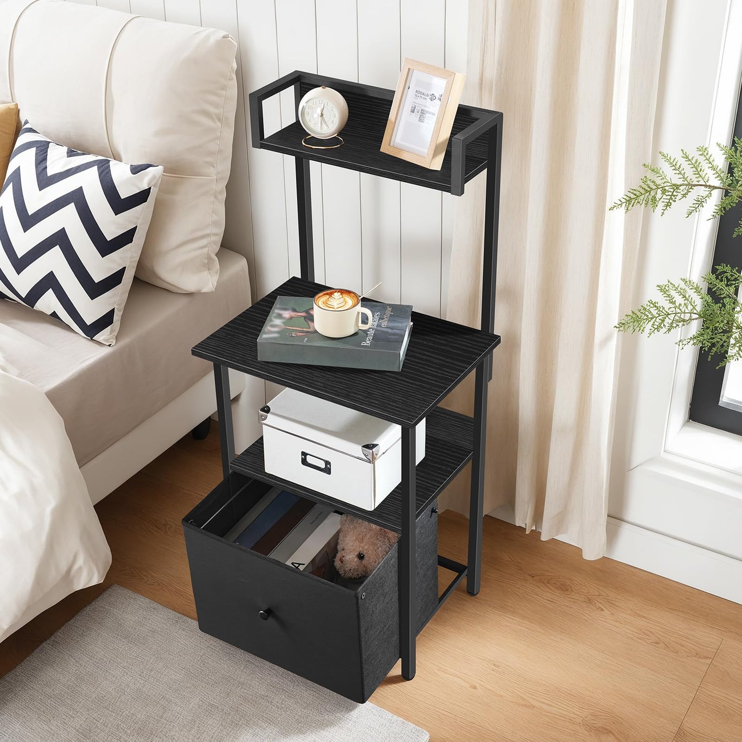 MAHANCRIS Printer Table with Storage, Home Printer Stand with File Cabinet, Fits A4/Letter Size Files, Printer Cabinet with Large Tabletop, Display Shelf, for Home Office, Black PTBK3501