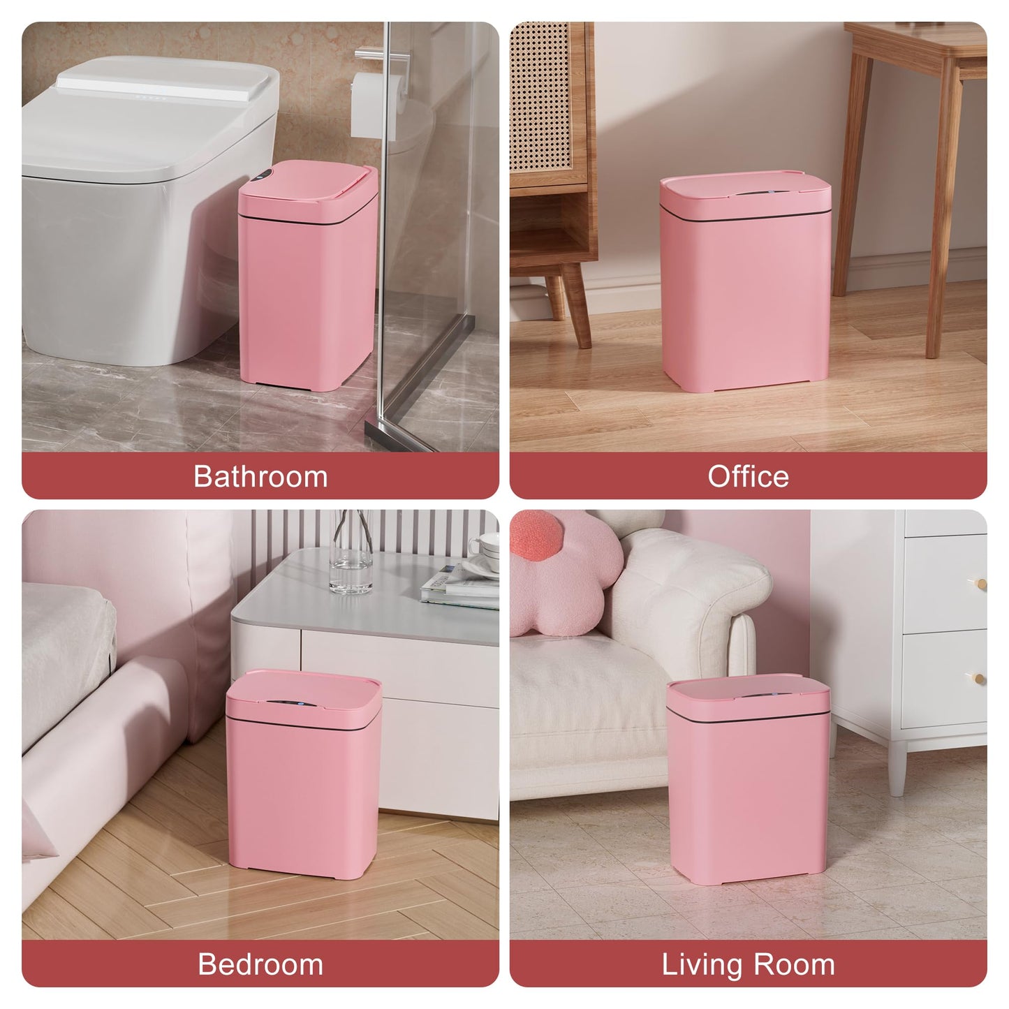 Vanpopubs 2 Pack 2.7 Gal Bathroom Trash Can with Lid, Automatic Trash Can Small Smart Garbage Can Touchless, Slim Motion Sensor Waterproof Plastic Trash Bins for Bedroom Office Kitchen Toilet Pink
