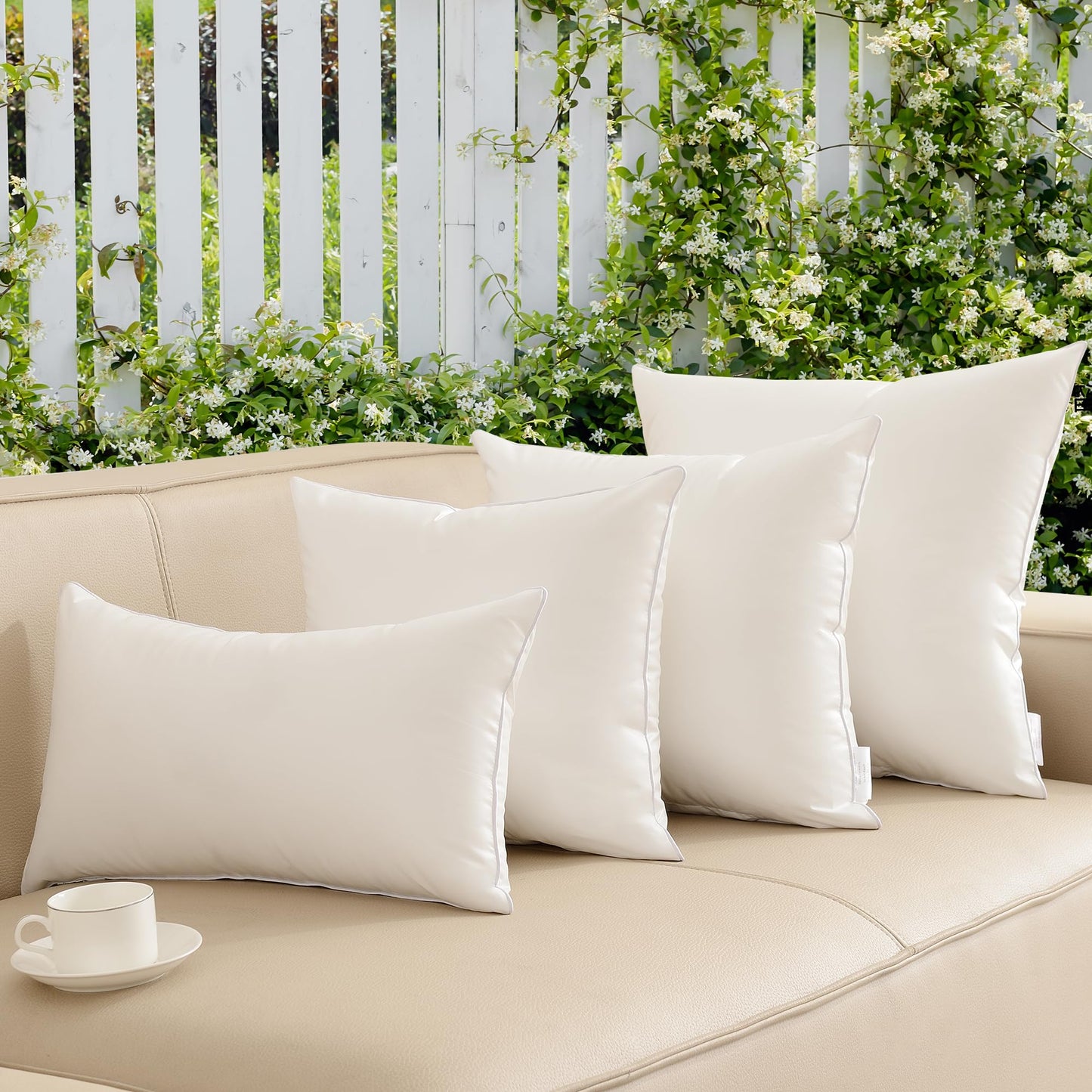 Oubonun 20x20 Outdoor Pillow Inserts (Pack of 4) - Square Waterproof Throw Pillow - Decorative Throw Pillows Insert for Couch Sofa Bed Patio Furniture - White Pillows
