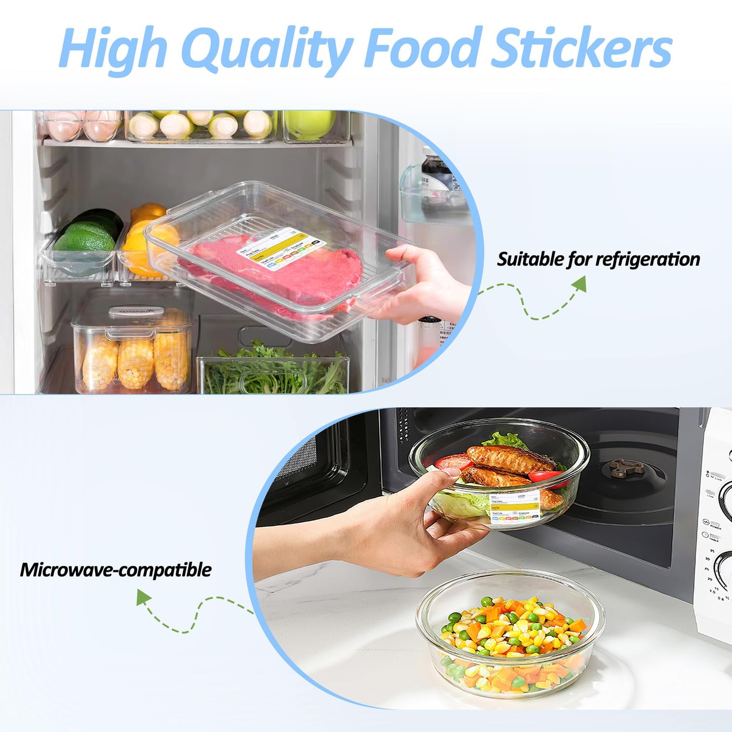 Restaurant Quality Shelf Life Food Rotation Labels Vinyl, 2” x 3” Self-Adhesive Removable Freezer Food Labels, Perfect for Reusable Containers, Easy to Remove, Food Safety Date Sticker (6 PCS)