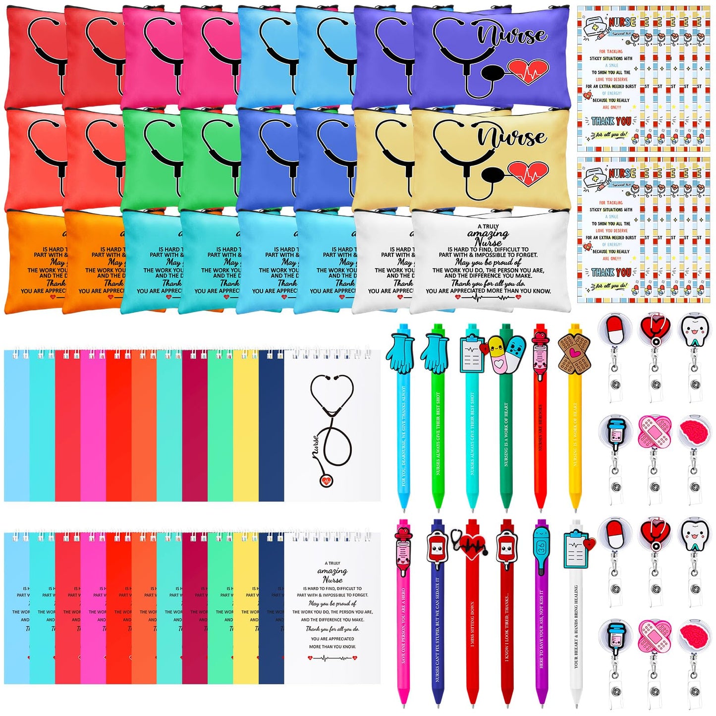 Tenceur 120 Pcs Nurse Week Gifts Bulk 2026 Include Notebooks Bookmark Ballpoint Pen Badge Canvas Bags, Nurse Appreciation Gift Set for Nursing Students School Hospital Office Supplies