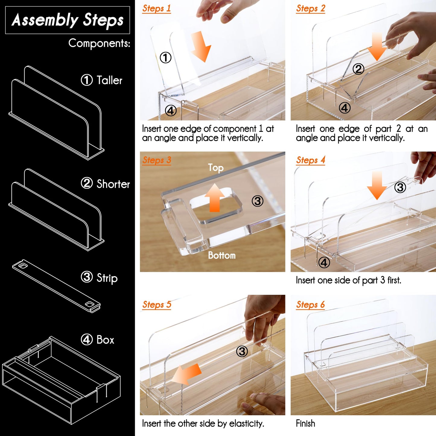 DINGHUO Acrylic Desk Organizers and Accessories, Paper Letter Tray Organizer with 3 Vertical File Holder, Clear File Organizer for Desk Home Office Supplies -1 Pack