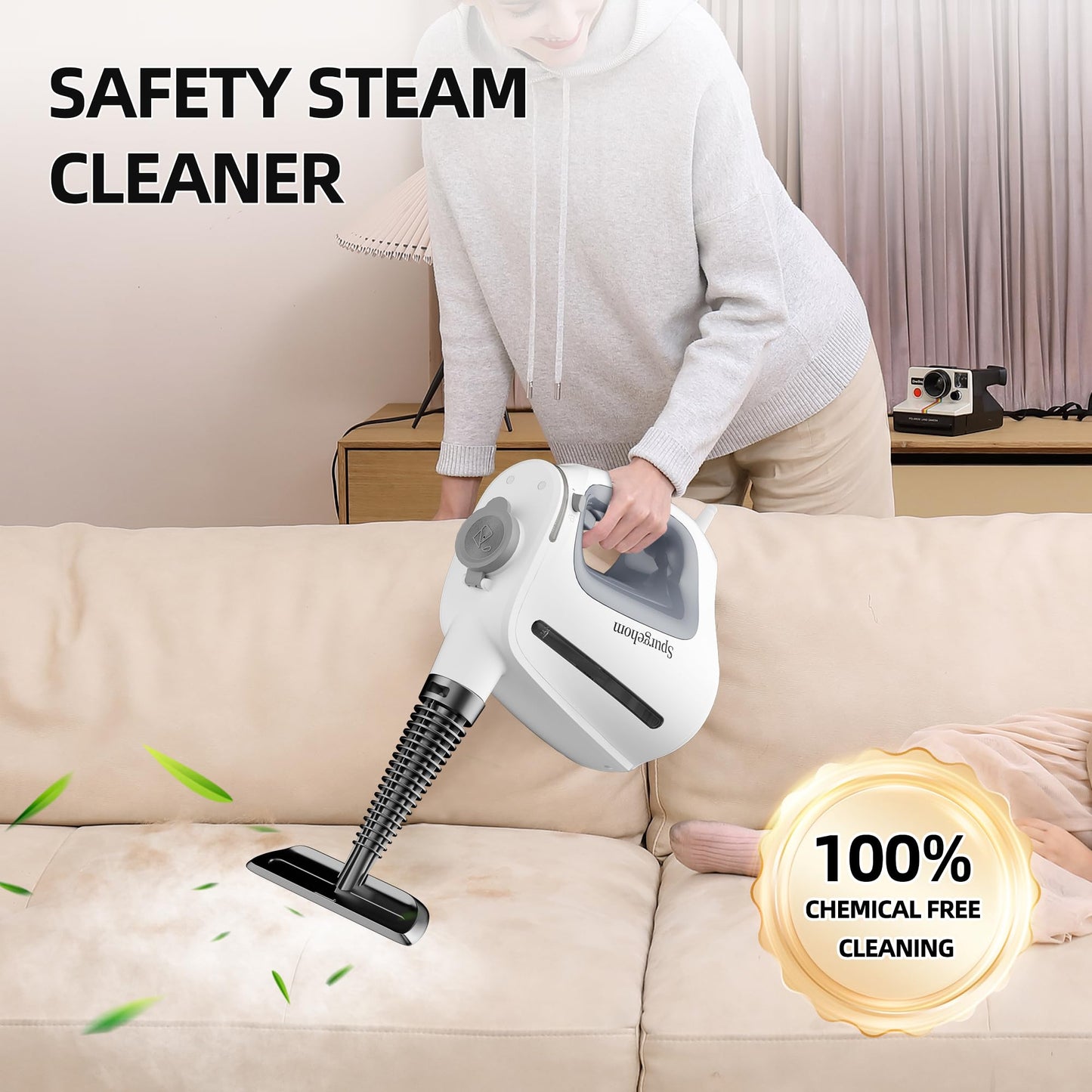 Spurgehom Handheld Multi-Surface Steam Cleaner with 11-Pc Accessories & Safety Lock – Dirty-Free, 550ML Large Capacity Steamer for Floors, Upholstery, Cars, and Home Use