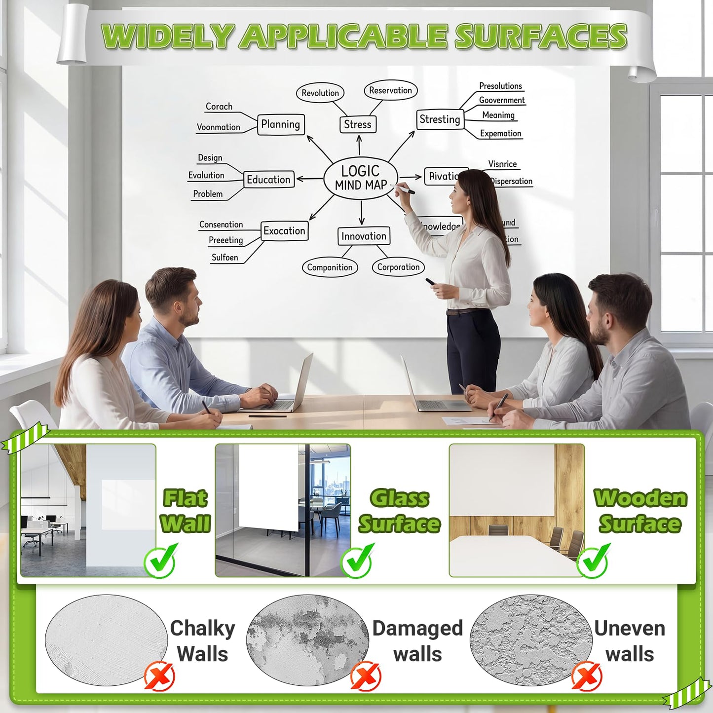 AFMAT Whiteboard Sticker for Wall, 48" x 36" White Board Paper, Super Sticky Dry Erase Wallpaper, Peel and Stick Dry Erase Board with 3 Markers, No Ghosting Whiteboard Paper for Home Office Classroom