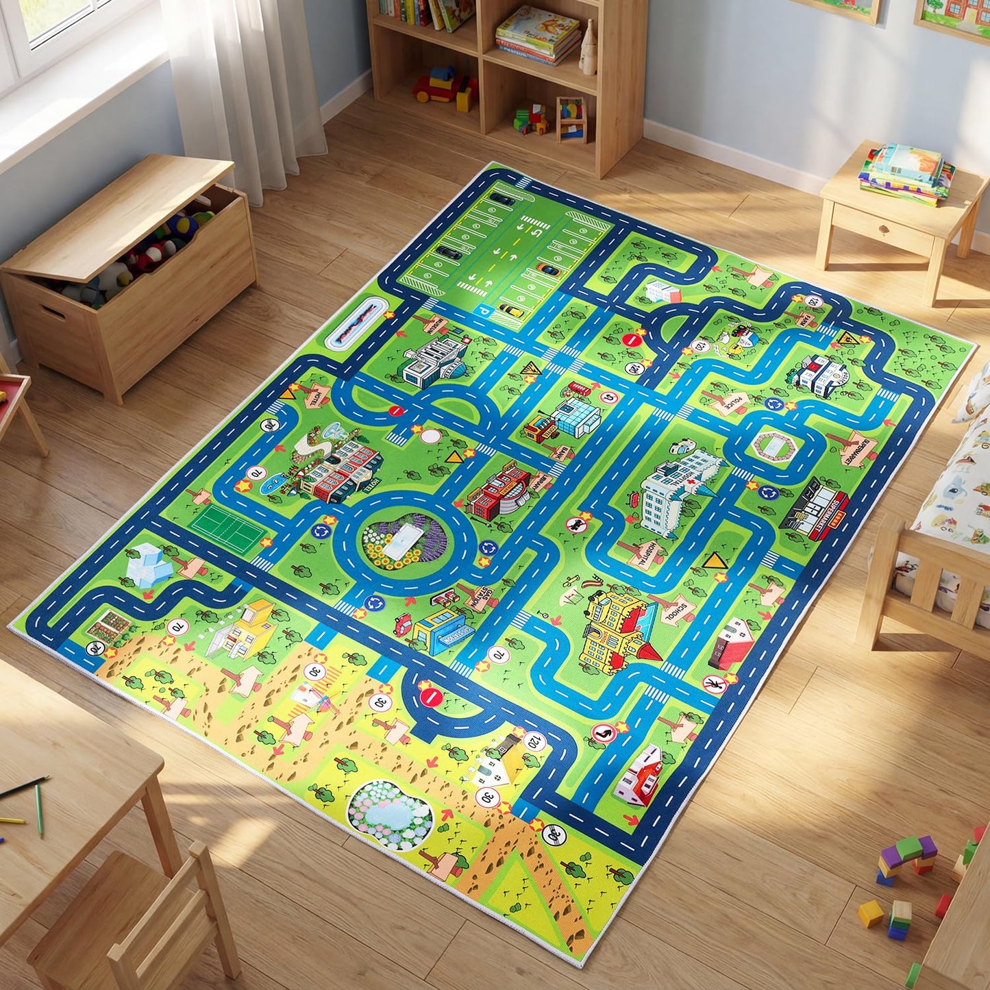 Esup 4'x6' Non-Slip Kids Rugs Perfect for Playrooms, Bedrooms, and Nurseries Educational Playground Mat- Extra Thick Safety Carpet, Indoor Outdoor Use, Easy Clean