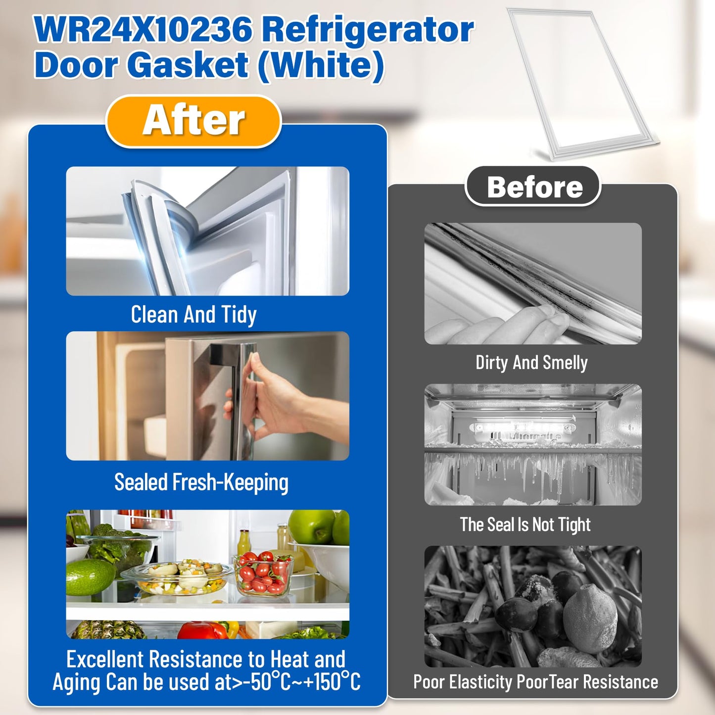 Upgraded WR24X10236 Refrigerator Door Gasket Replacement Compatible with GE Hotpoint GTS18FBSBRCC A3317ABRFRWW; 43″×26″ Unbent WR78X10473 Fridge Gasket Replace 3016406 WR78X8693 WR24X0558 Door Seal