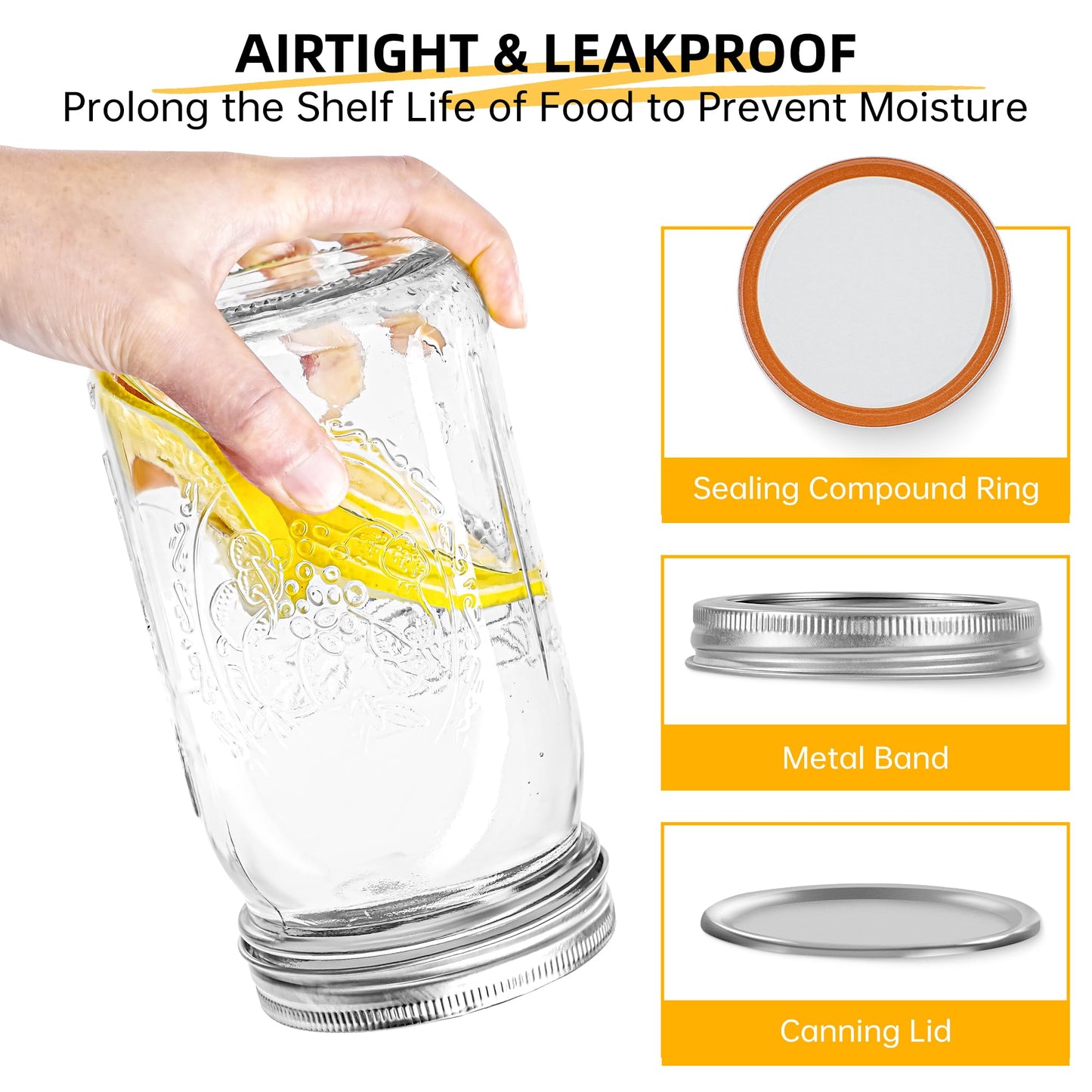 Miuyhji Wide Mouth Mason Jars 32 oz with Lids [4 Pack], Canning Jars with Metal Airtight Lids and Bands, 32 oz Glass Jars for Fermenting, Pickling, Freezing, Preserving, Meal Prep, Jar Décor