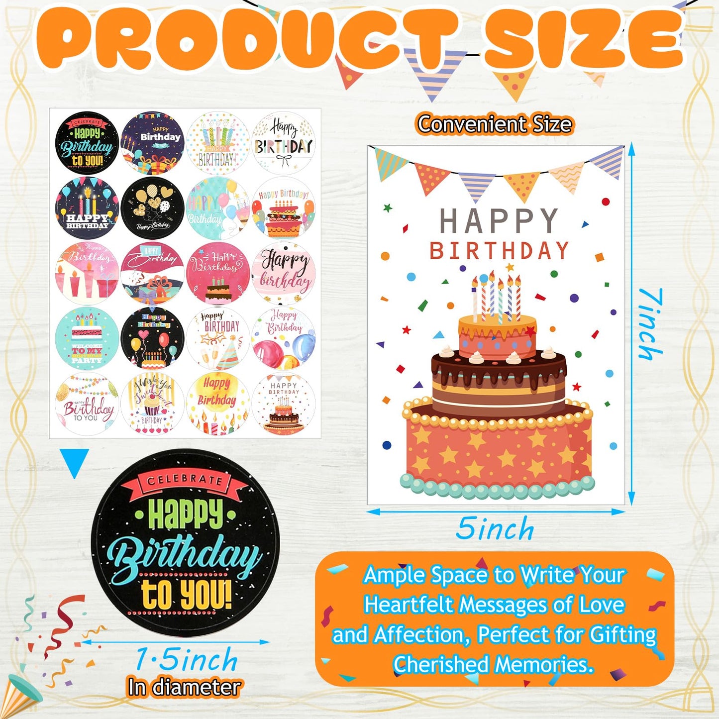 Lemosae 200 Set Unique Happy Birthday Card Bulk with Envelope and Sticker Blank Greeting Card Large 5 x 7 Inch Suitable for Office Kids Women Men, 20 Styles(Lovely Style)