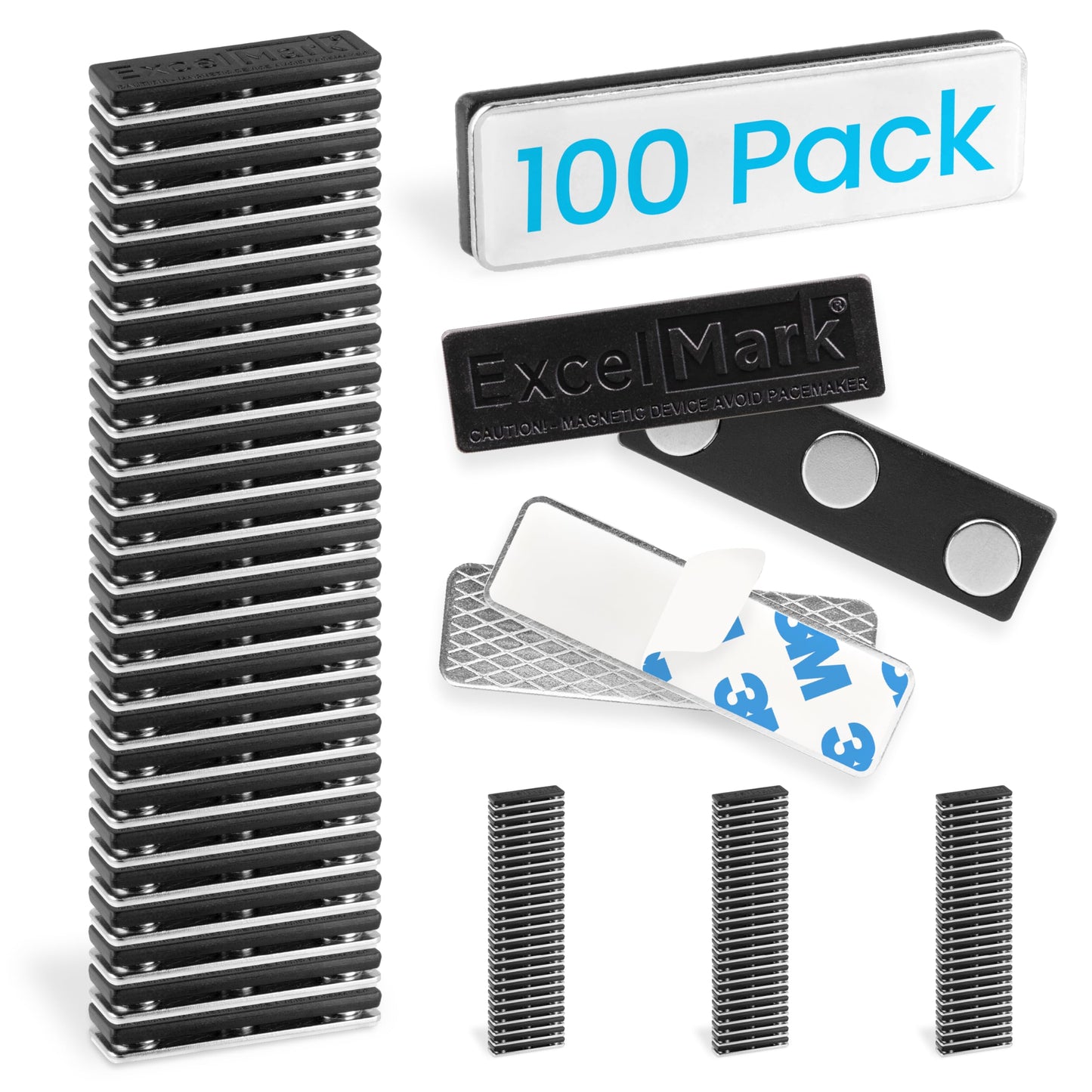ExcelMark 100 Magnetic Name Badge Holders with 3 Premium Strength Neodymium Magnets