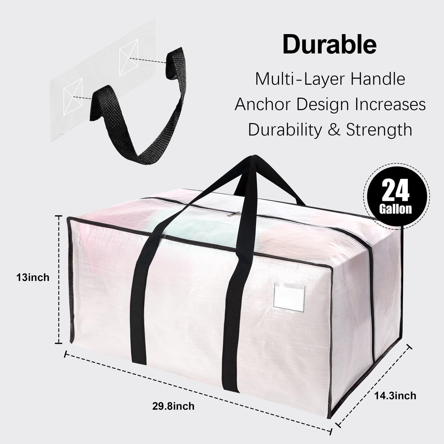 VELVETSURE 12 Pack Heavy Duty Large Moving Bags W/Backpack Straps - Strong Handles & Zippers, Storage Totes For Space Saving, Fold Flat, Alternative to Moving Box and Storage Bin, Semi-Transparent