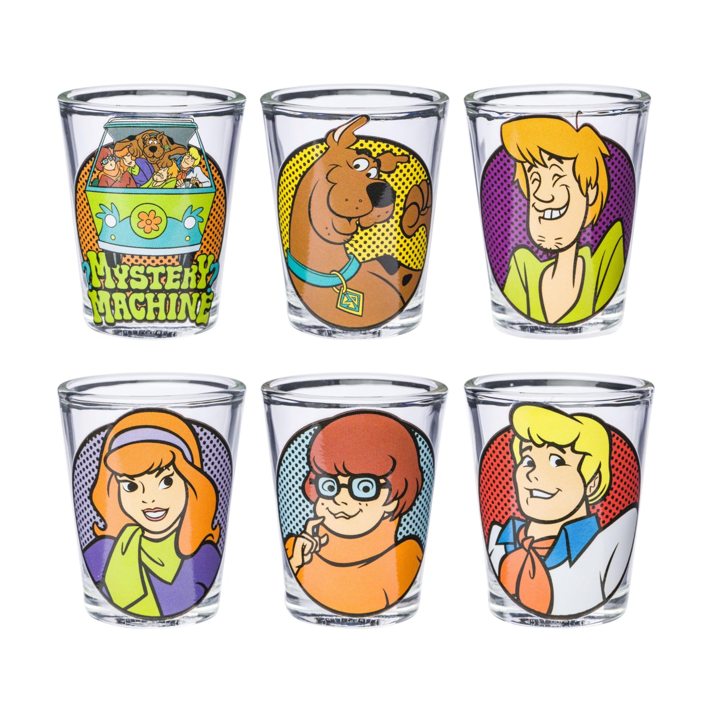 Silver Buffalo Scooby-Doo 6 Piece Mini Glass Set Featuring Scooby-Doo, Shaggy, Velma, Daphne, Fred, and the Mystery Machine, 1.5 Ounces