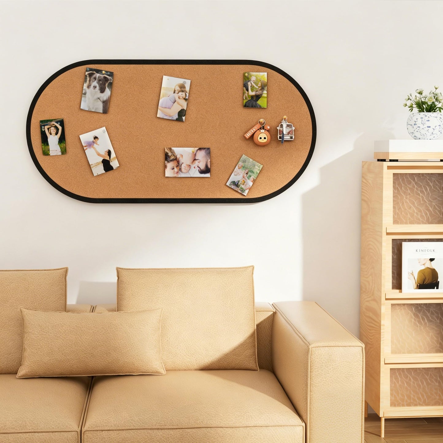 Large Felt Bulletin Board, Felt Pin Board, Stylish Cork Board Alternative, Self-Adhesive Vision Board for Office, Home Decor, Photo Display (Golden Copper-Black Frame, Oval - 47 x 24 Inches)