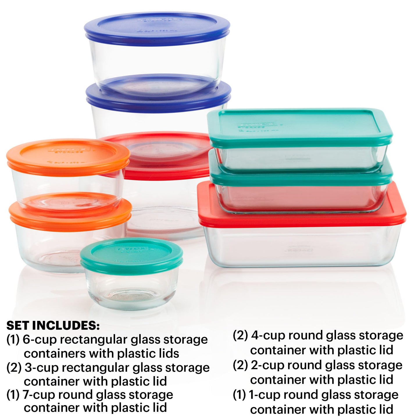 Pyrex Simply Store (9-Pack) Mixed Sized Glass Food Storage Set, Round & Rectangular Containers With Plastic Lids, BPA-Free, Dishwasher & Microwave Safe