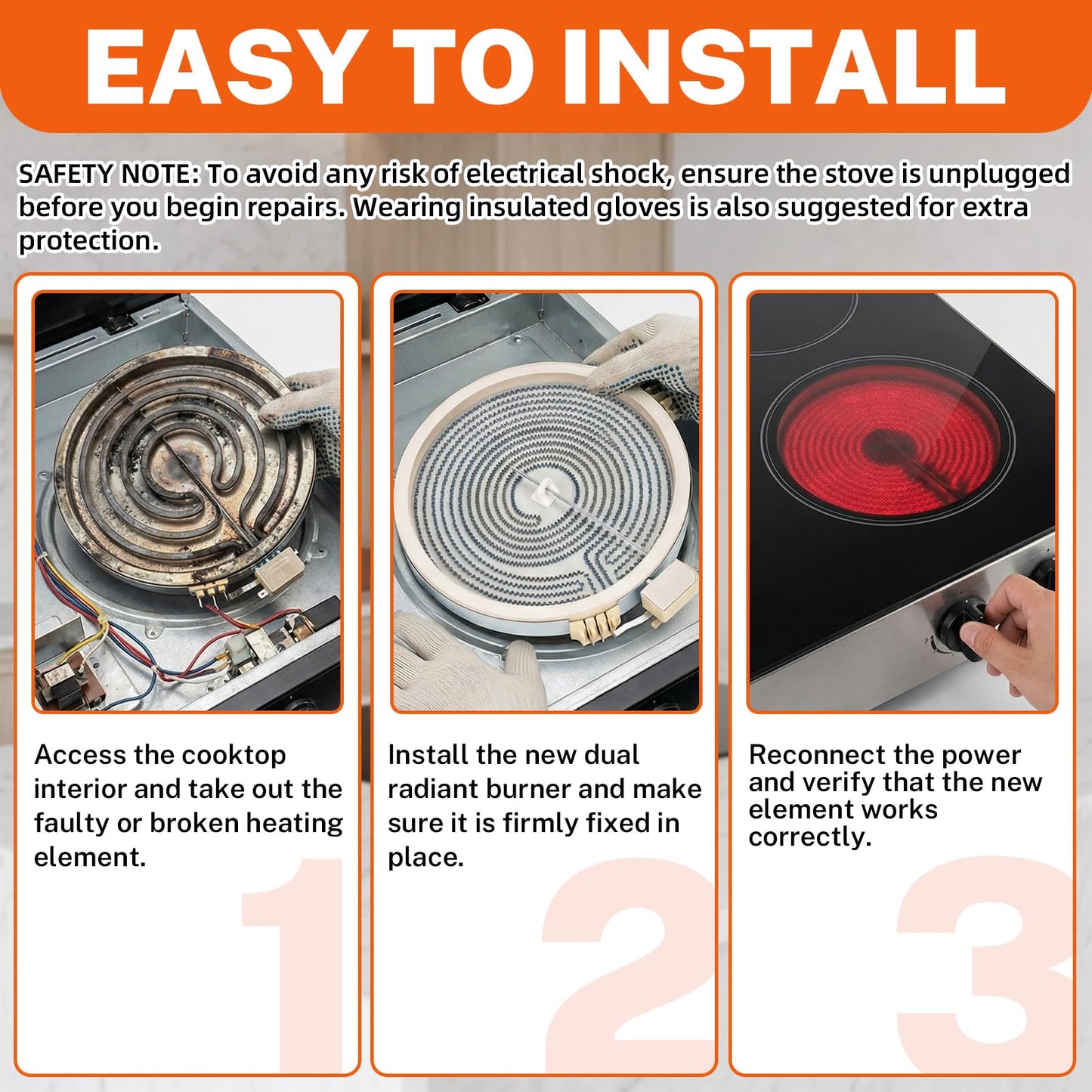Upgraded W11517959 10-In Dual Range Radiant Surface Element Compatible with Whirlpool Ken-more May-tag Electric Range, W10275048 Dual Surface Burner Element Replaces W10169799 W10823729