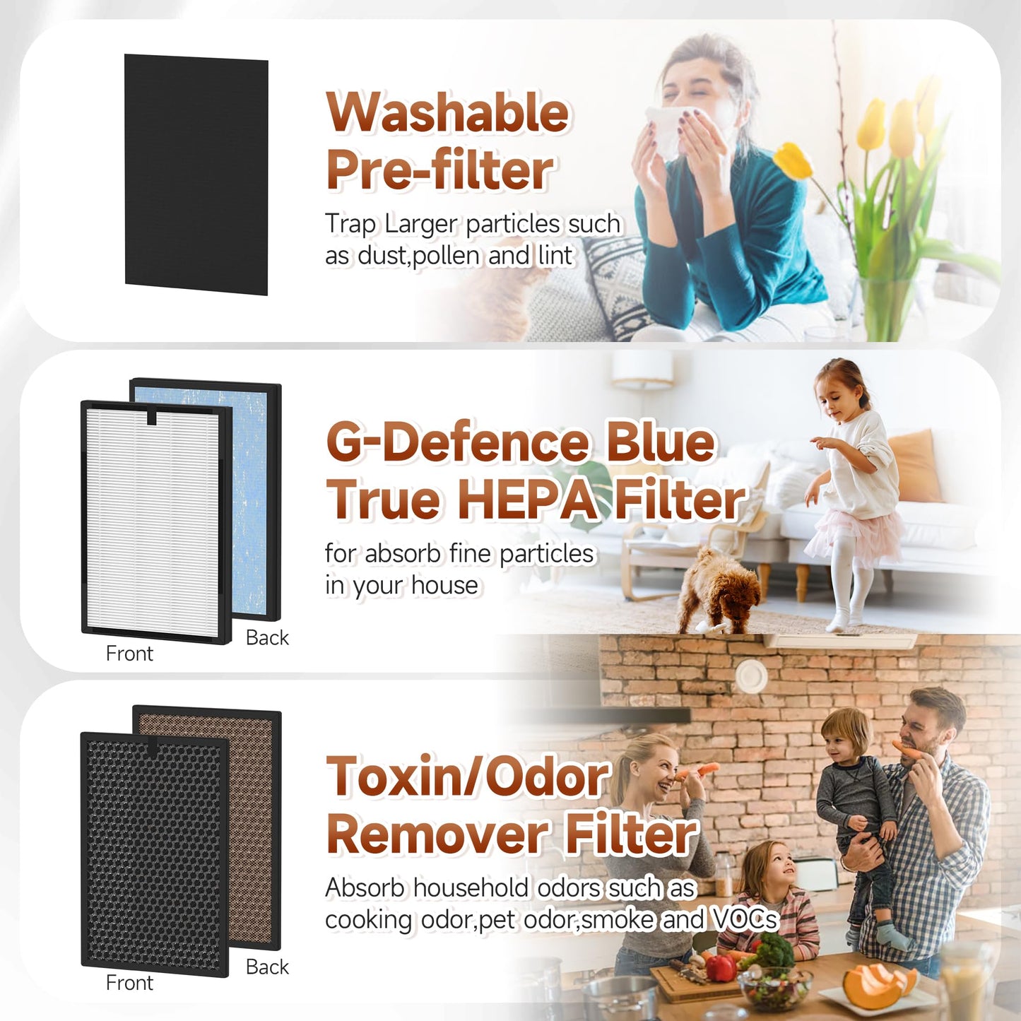 FCFMY 2 Packs 8L HEPA Carbon Replacement Filters Set Compatible with Okaysou Airmax 8L Air Purifi-er, 2 pcs carbon pre-filter+2pcs HEPA Filters+ 2pcs Activated Carbon Filters
